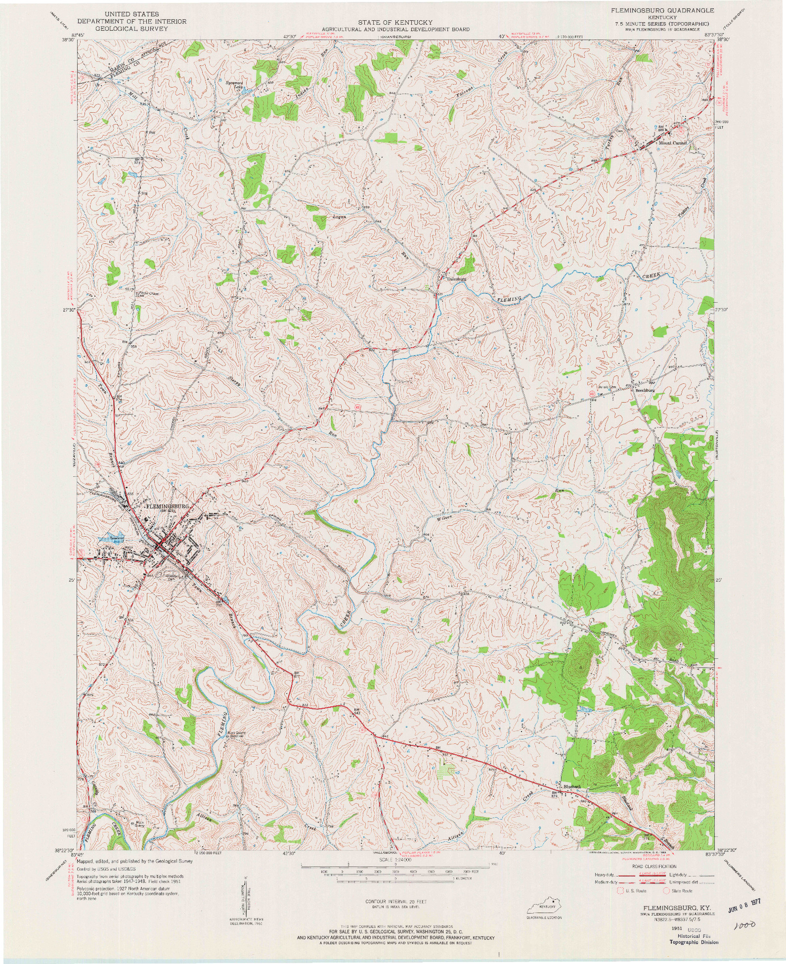 USGS 1:24000-SCALE QUADRANGLE FOR FLEMINGSBURG, KY 1951