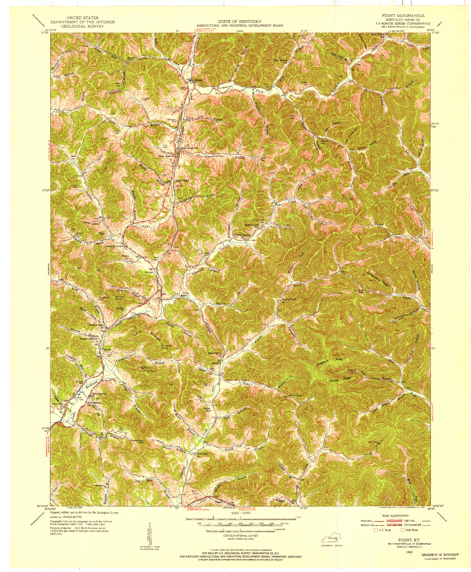 USGS 1:24000-SCALE QUADRANGLE FOR FOUNT, KY 1952
