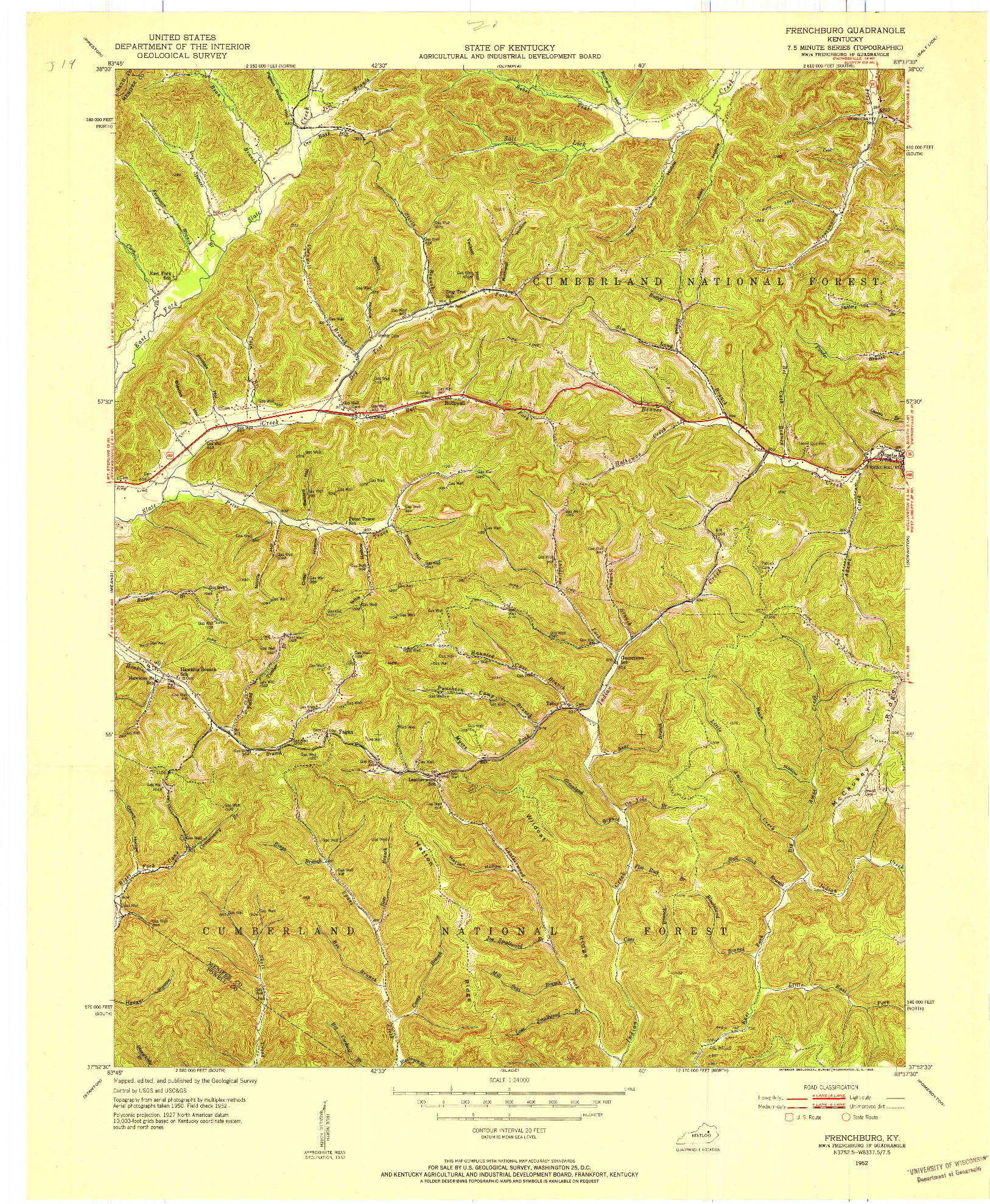 USGS 1:24000-SCALE QUADRANGLE FOR FRENCHBURG, KY 1952