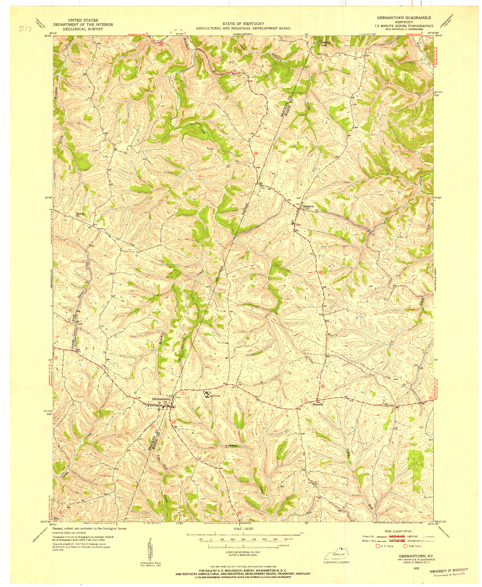 USGS 1:24000-SCALE QUADRANGLE FOR GERMANTOWN, KY 1952