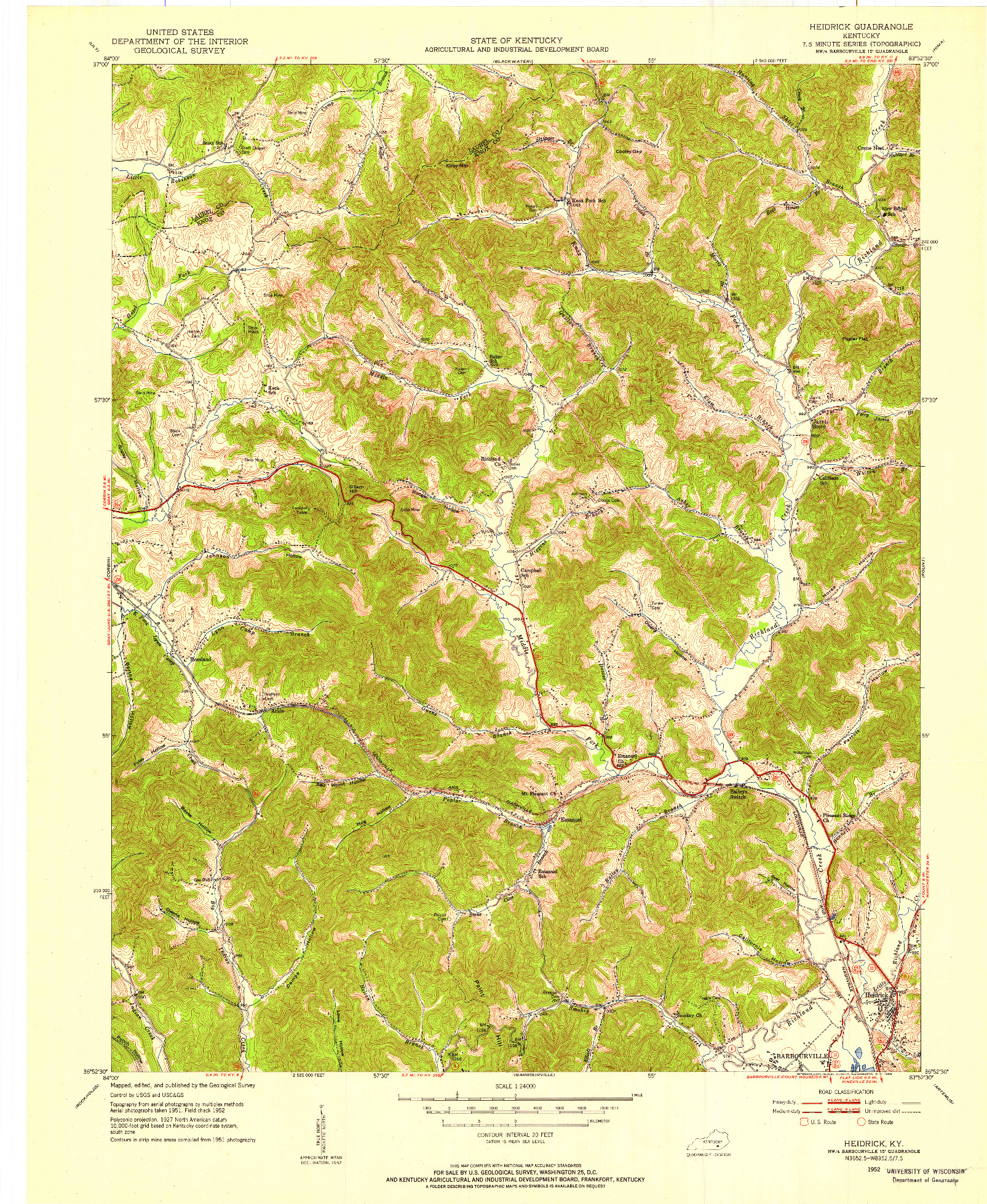 USGS 1:24000-SCALE QUADRANGLE FOR HEIDRICK, KY 1952