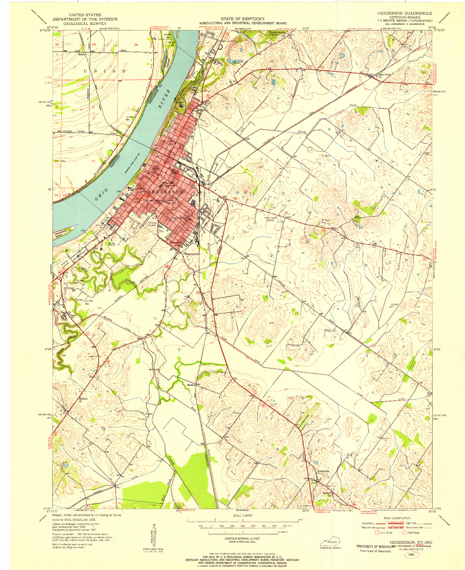 USGS 1:24000-SCALE QUADRANGLE FOR HENDERSON, KY 1952
