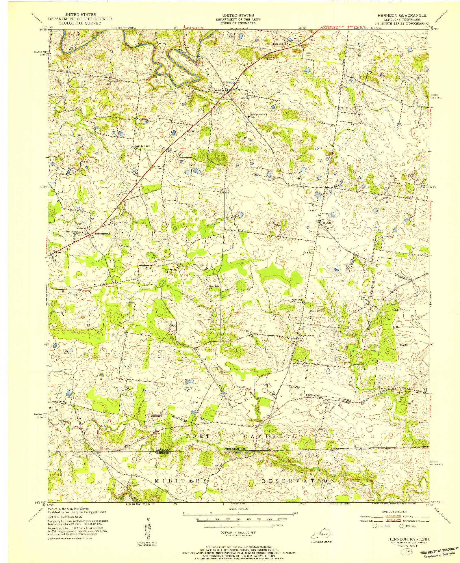 USGS 1:24000-SCALE QUADRANGLE FOR HERNDON, KY 1951