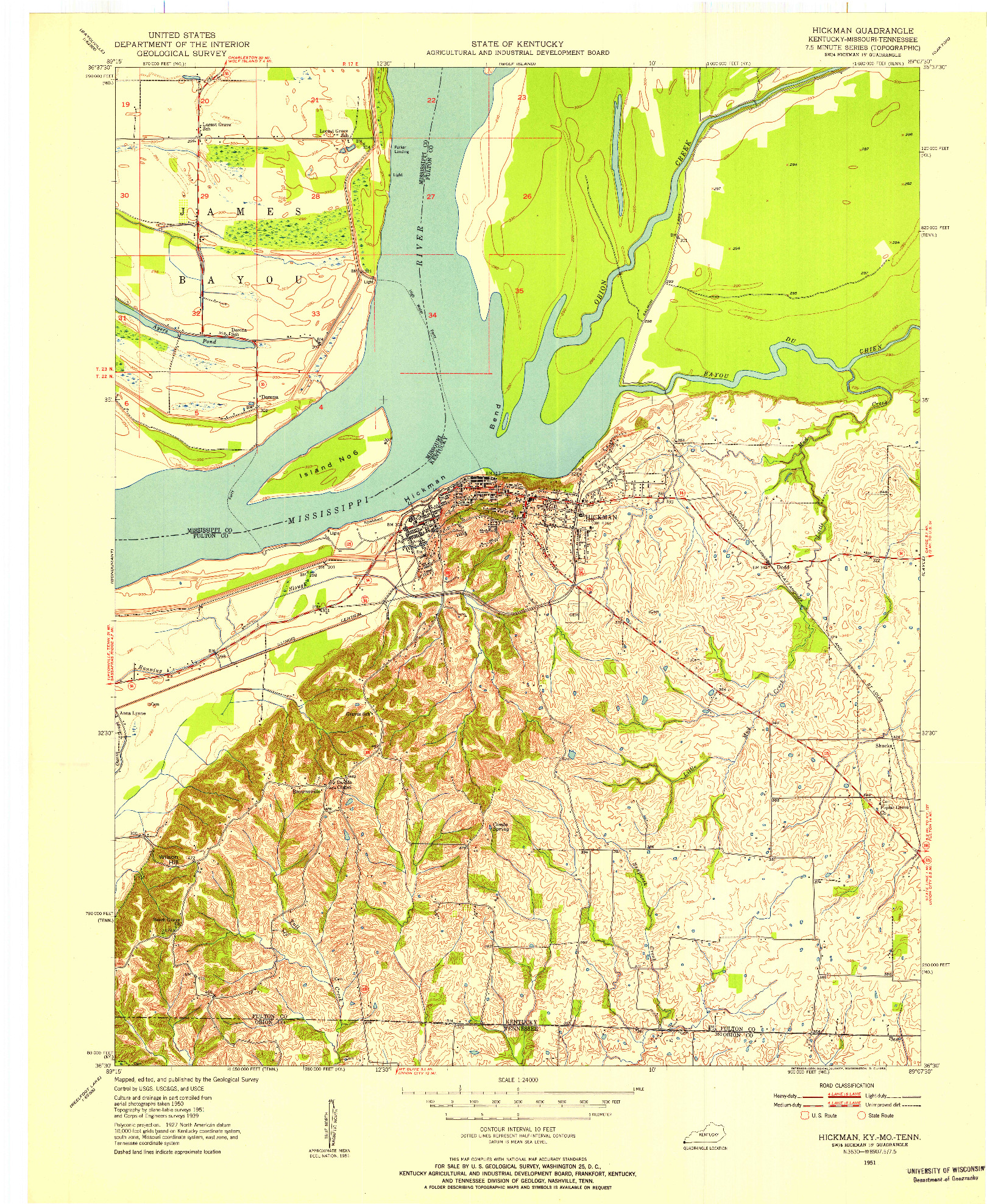 USGS 1:24000-SCALE QUADRANGLE FOR HICKMAN, KY 1951