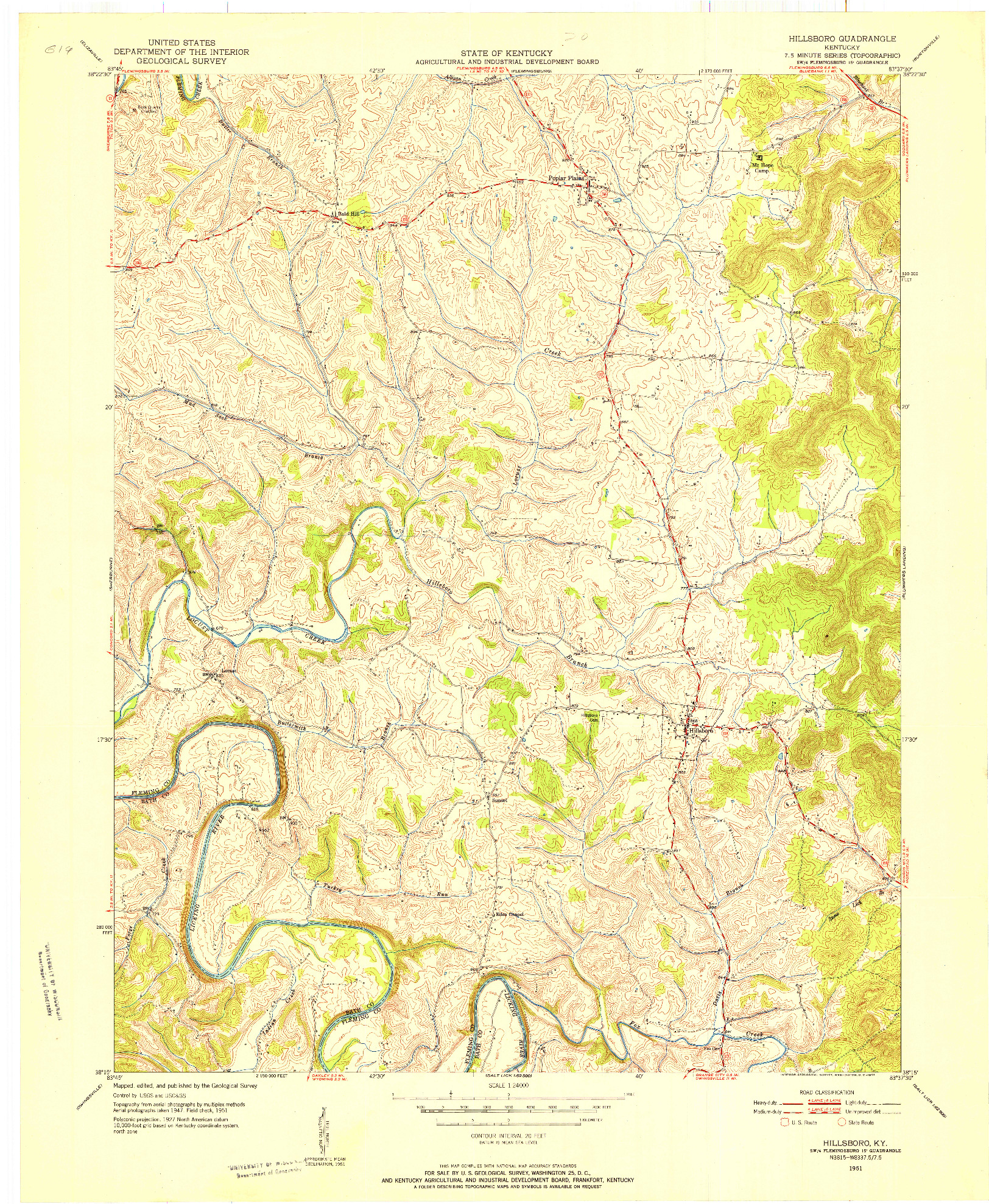 USGS 1:24000-SCALE QUADRANGLE FOR HILLSBORO, KY 1951