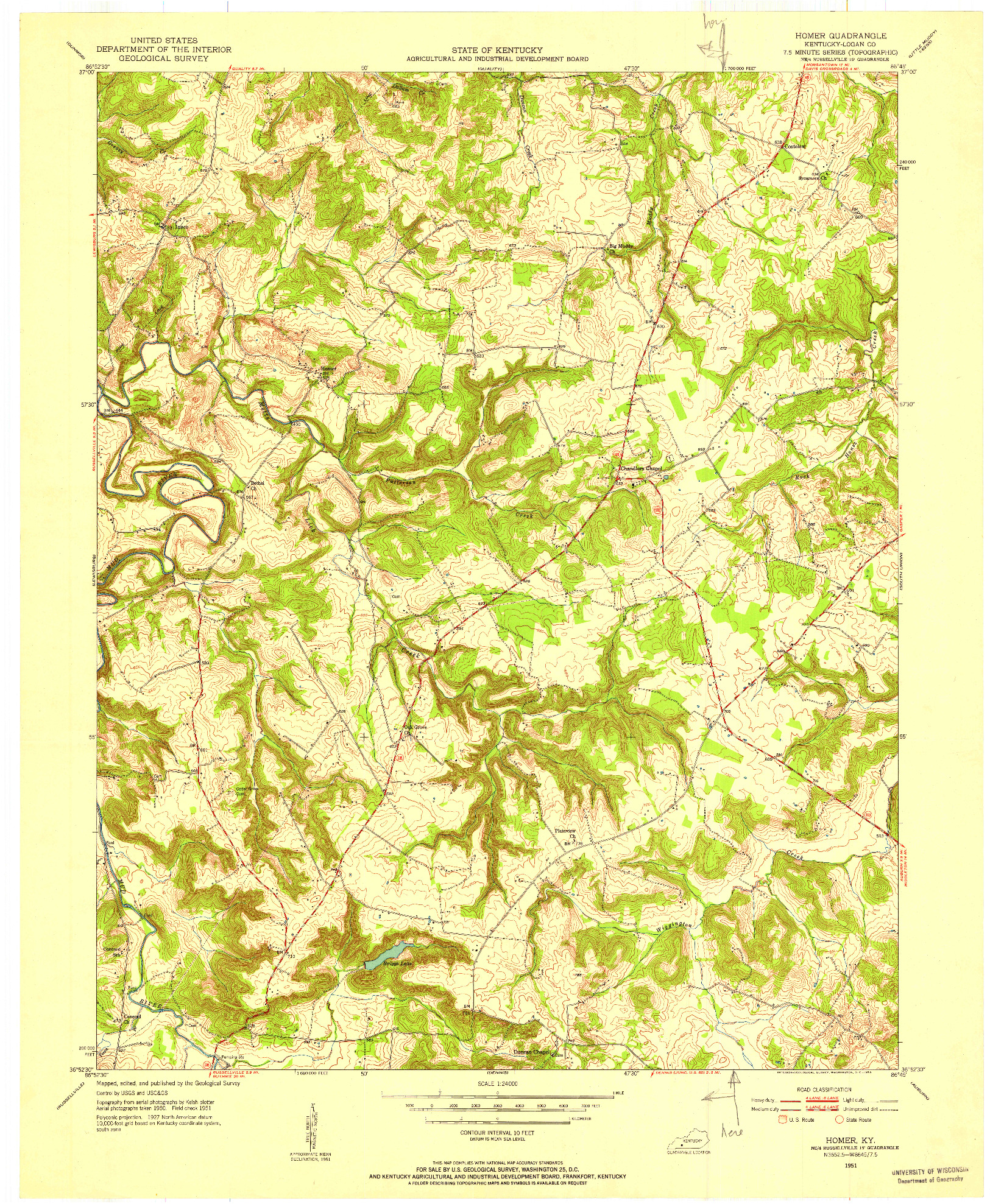 USGS 1:24000-SCALE QUADRANGLE FOR HOMER, KY 1951