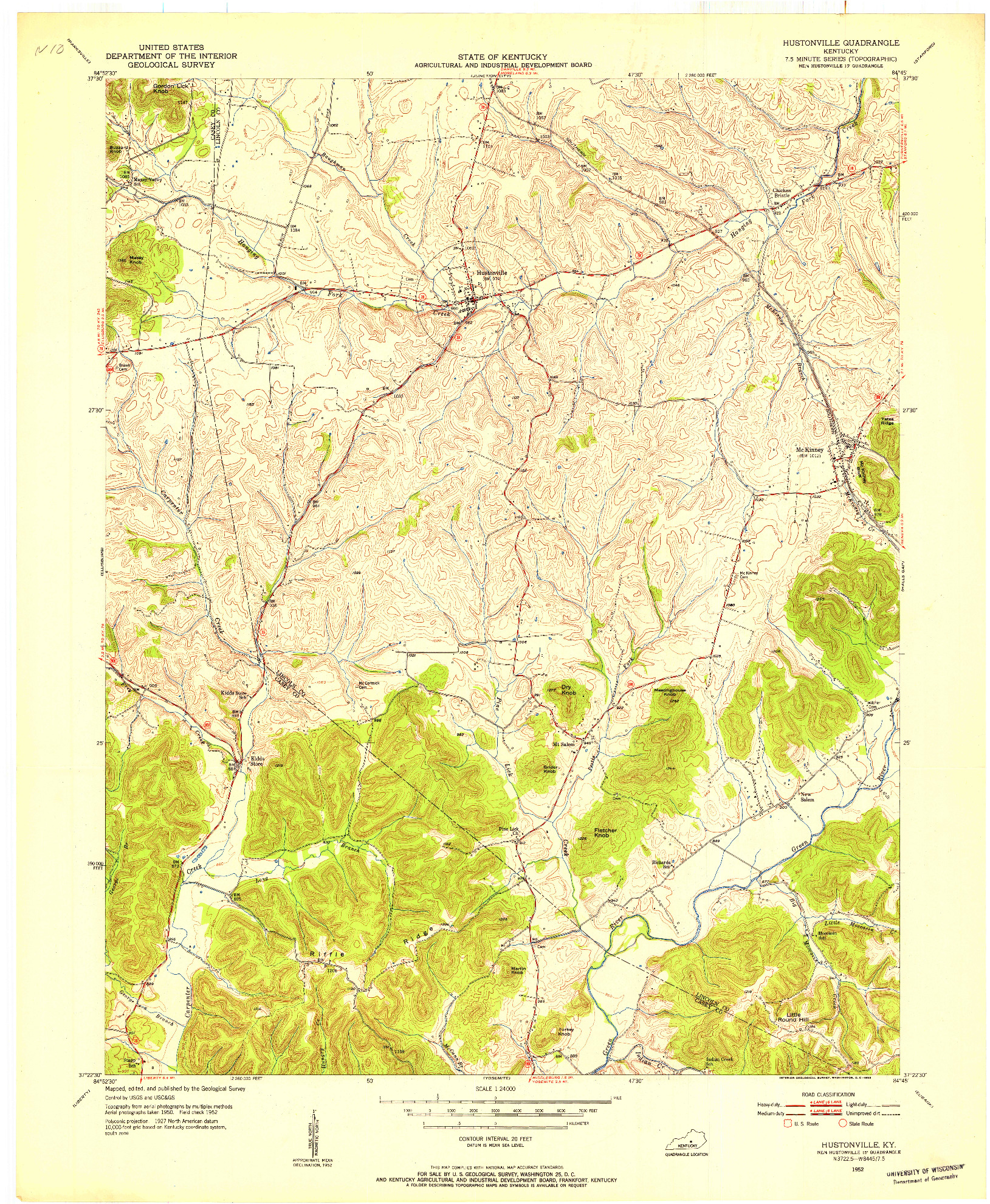 USGS 1:24000-SCALE QUADRANGLE FOR HUSTONVILLE, KY 1952