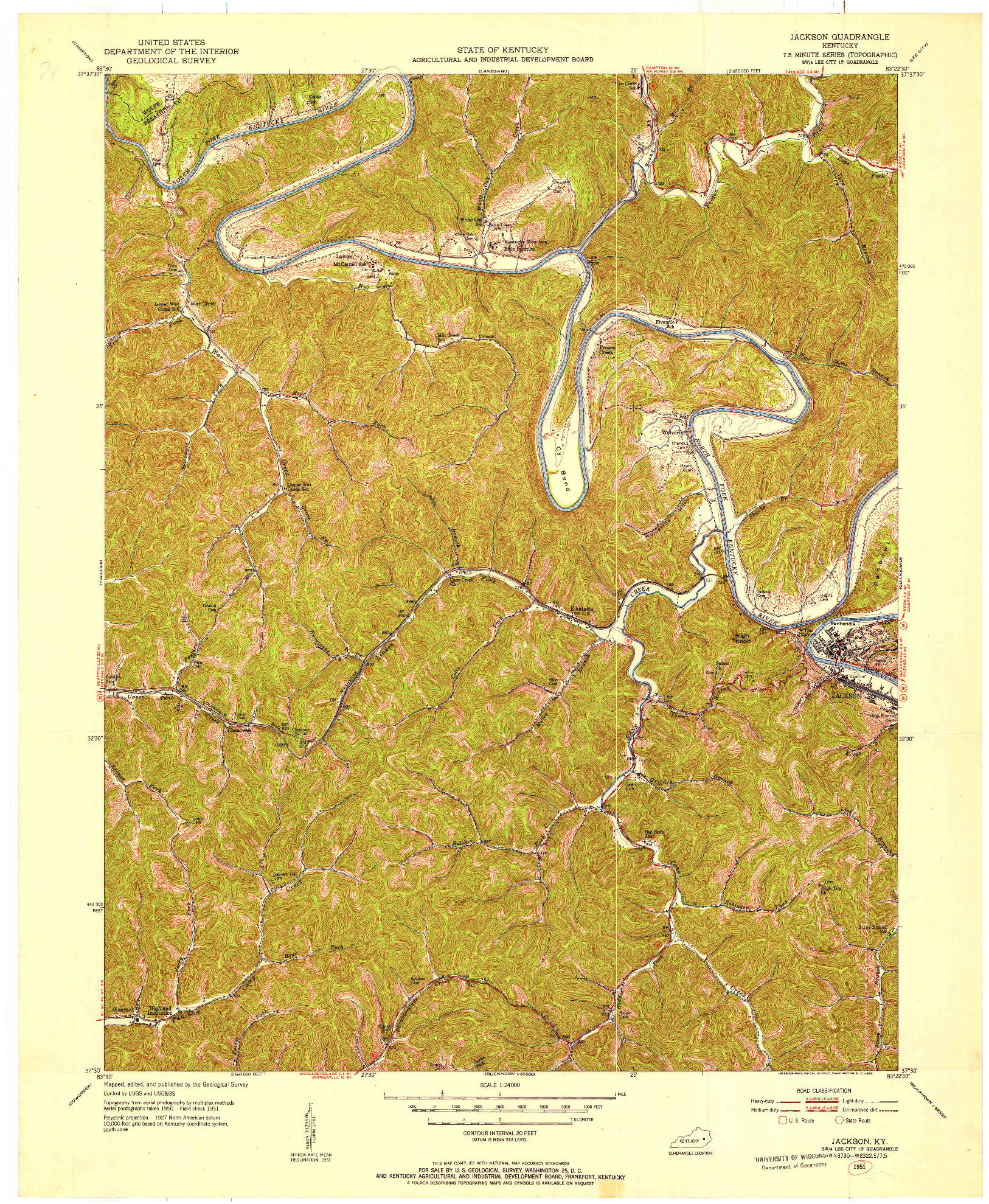 USGS 1:24000-SCALE QUADRANGLE FOR JACKSON, KY 1951