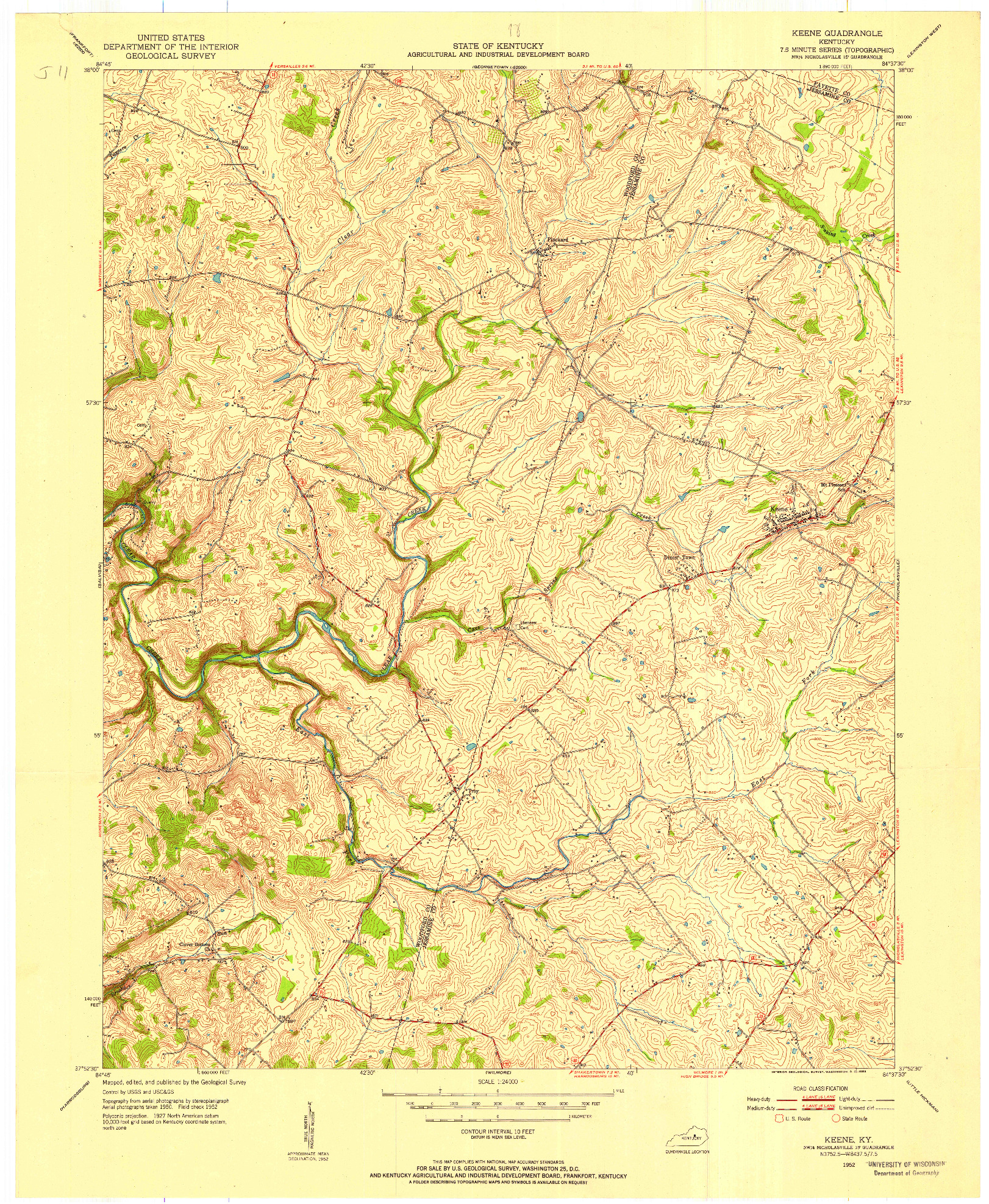 USGS 1:24000-SCALE QUADRANGLE FOR KEENE, KY 1952