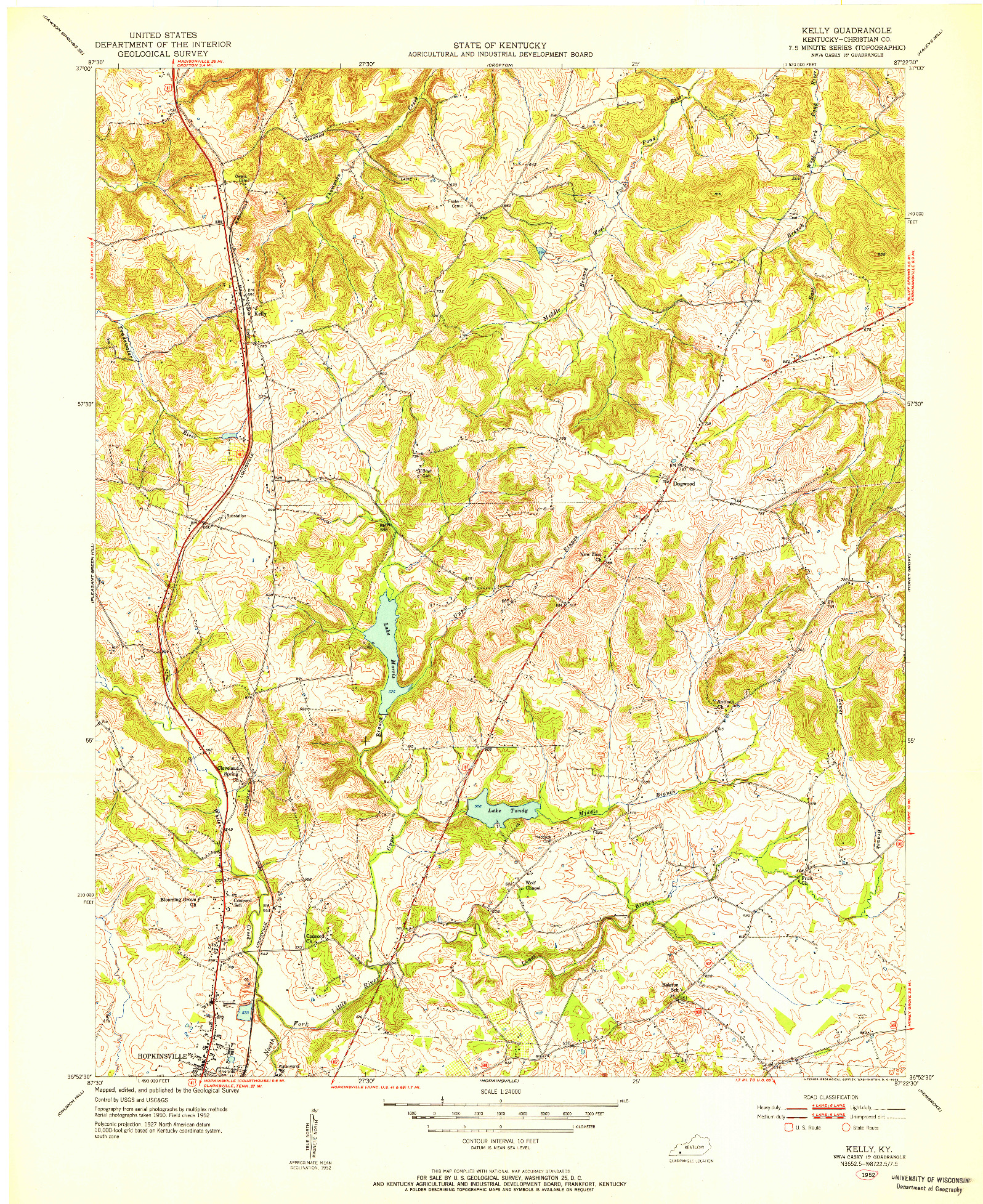USGS 1:24000-SCALE QUADRANGLE FOR KELLY, KY 1952