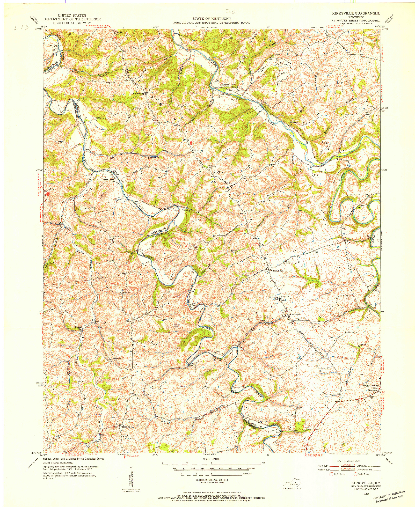 USGS 1:24000-SCALE QUADRANGLE FOR KIRKSVILLE, KY 1952