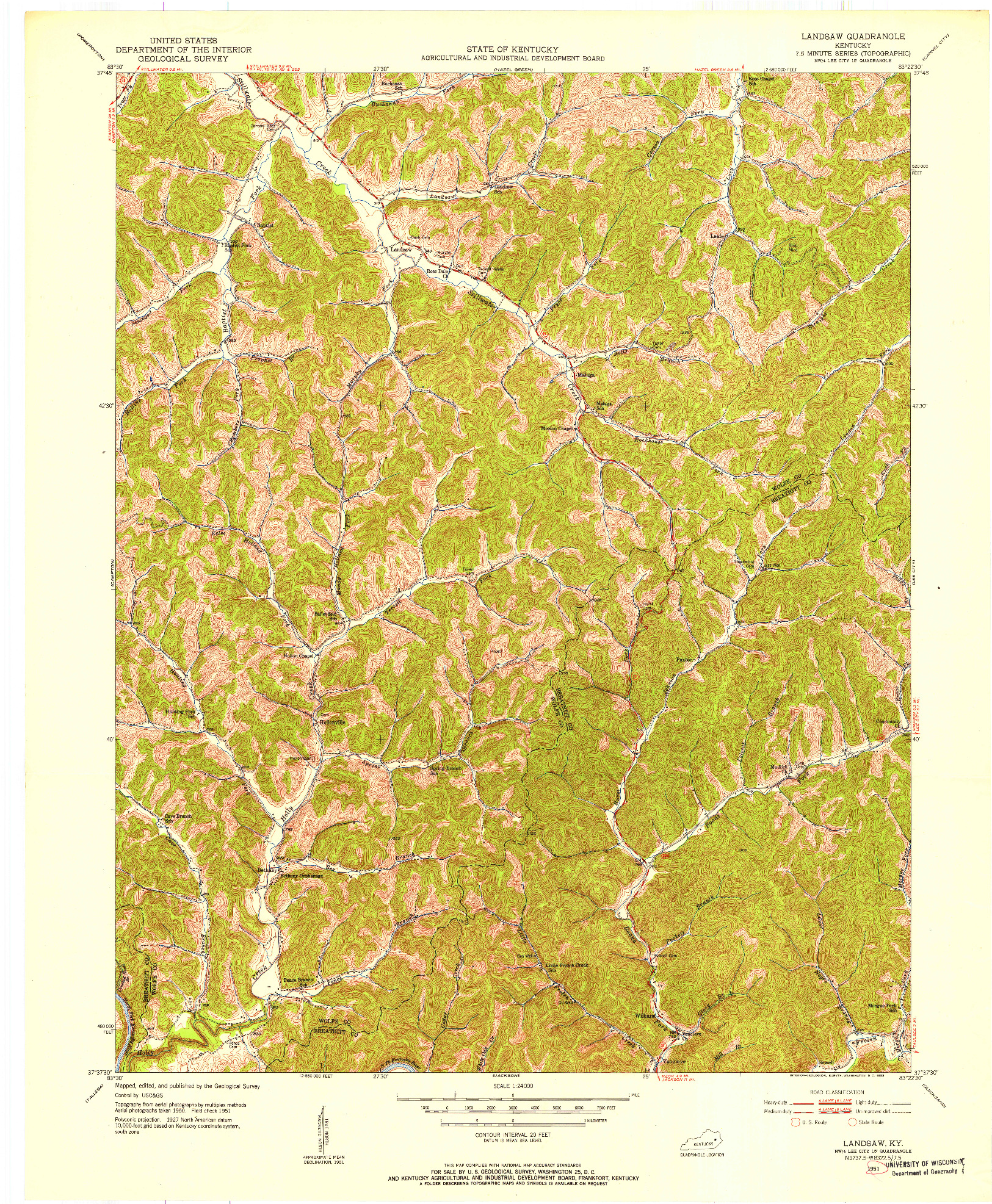 USGS 1:24000-SCALE QUADRANGLE FOR LANDSAW, KY 1951