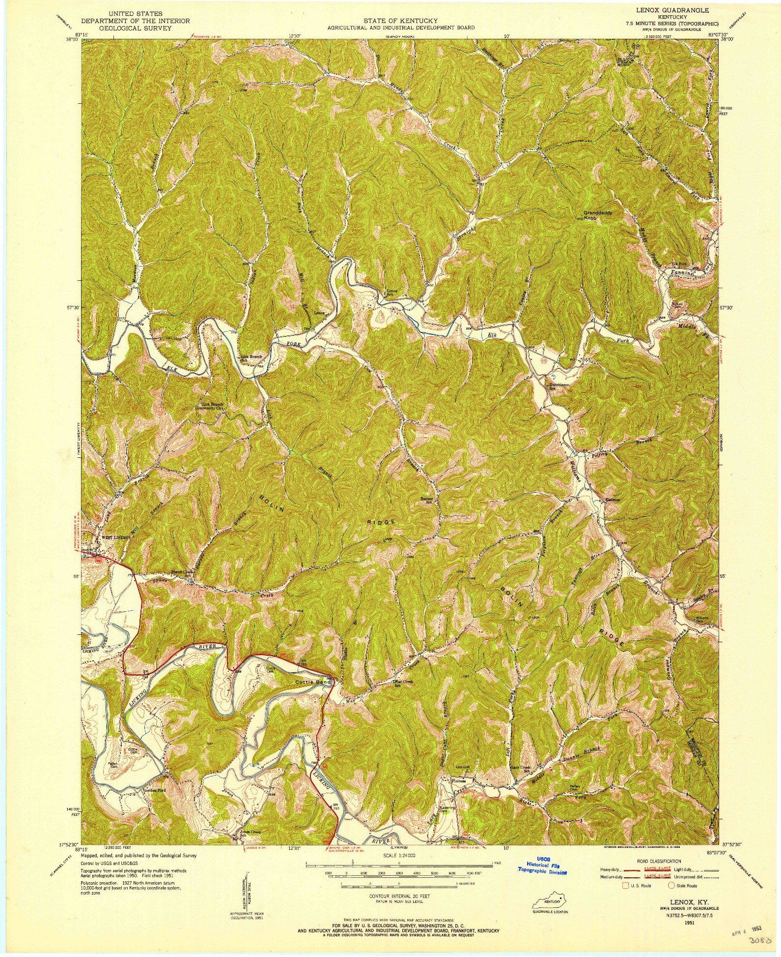 USGS 1:24000-SCALE QUADRANGLE FOR LENOX, KY 1951