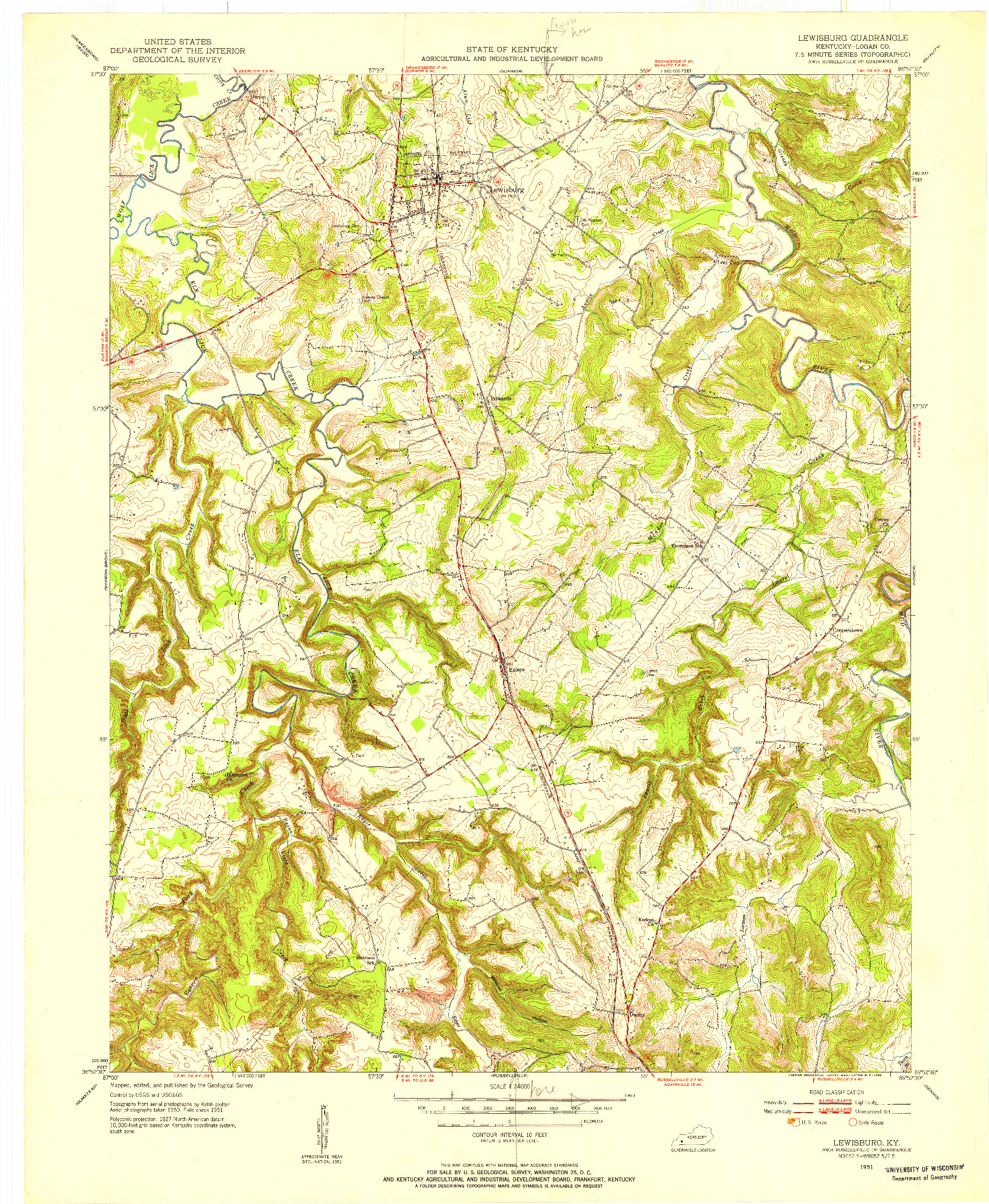 USGS 1:24000-SCALE QUADRANGLE FOR LEWISBURG, KY 1951