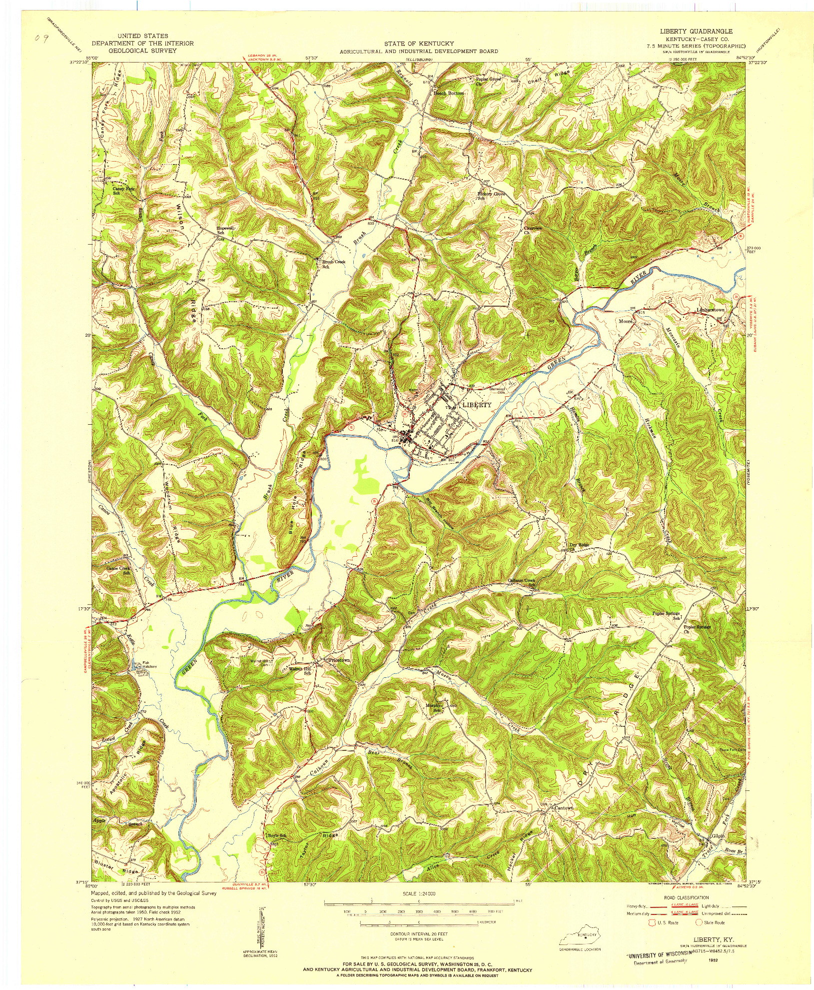 USGS 1:24000-SCALE QUADRANGLE FOR LIBERTY, KY 1952