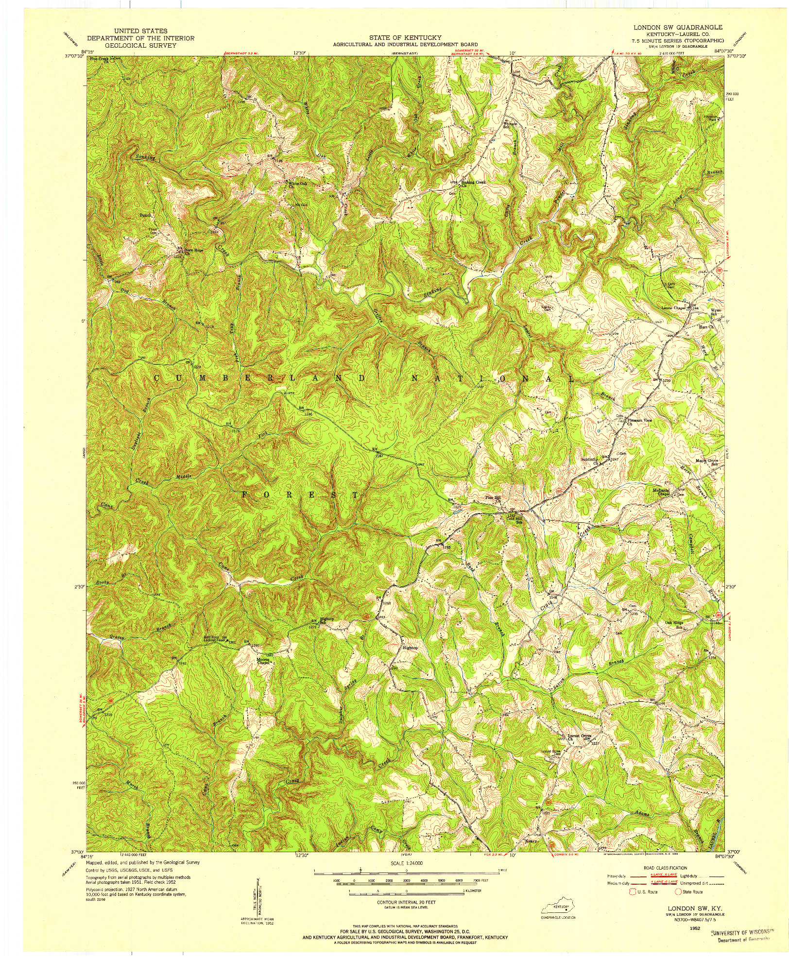 USGS 1:24000-SCALE QUADRANGLE FOR LONDON SW, KY 1952