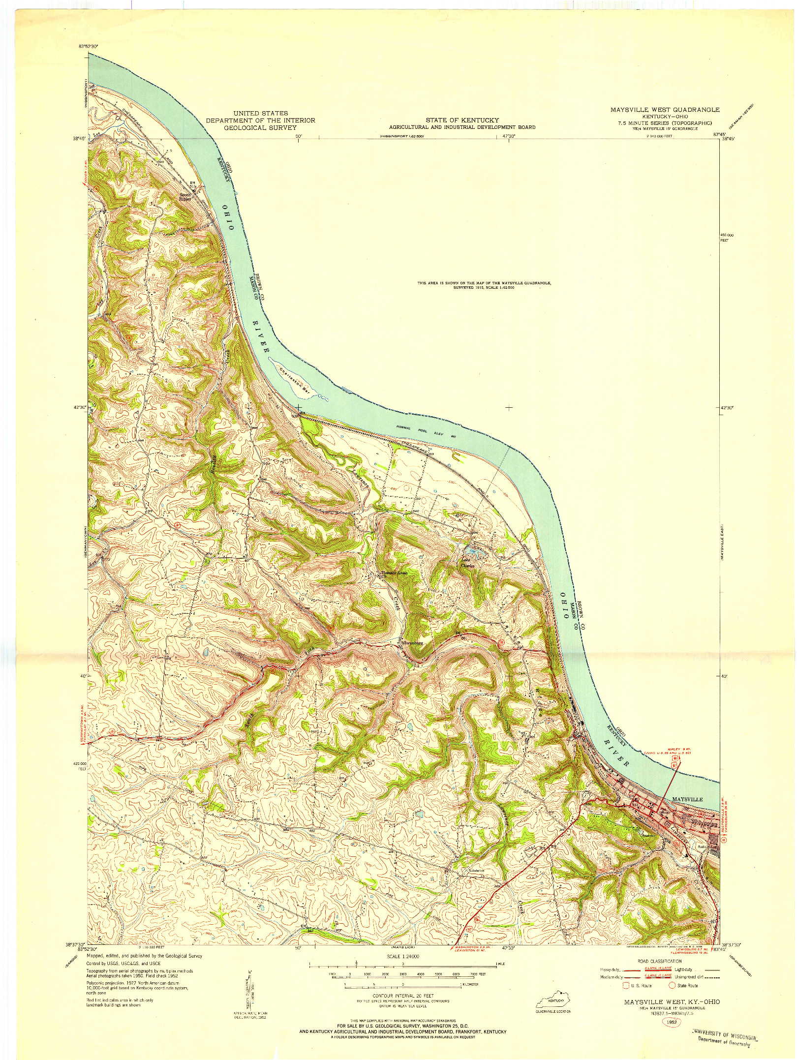 USGS 1:24000-SCALE QUADRANGLE FOR MAYSVILLE WEST, KY 1952
