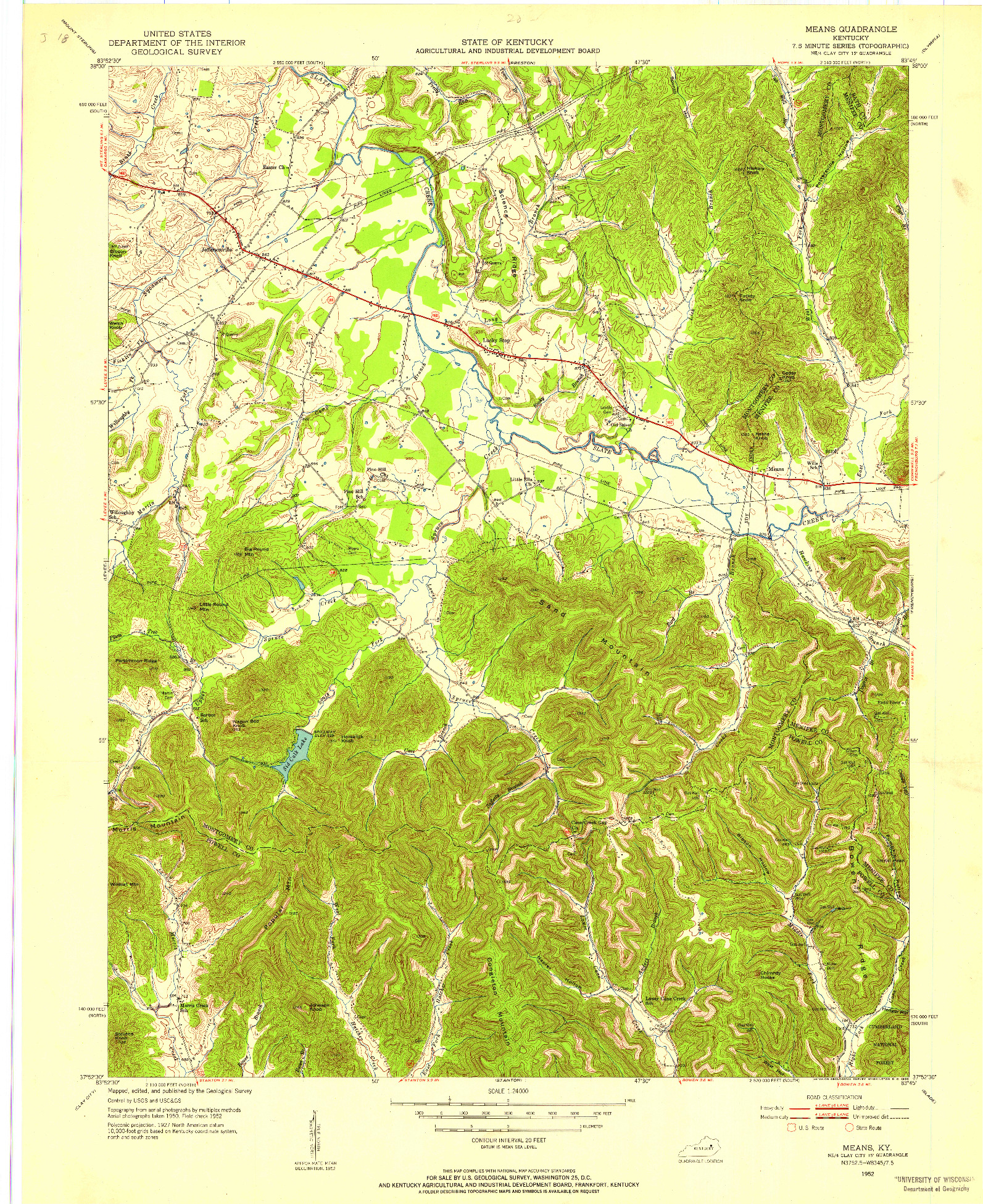 USGS 1:24000-SCALE QUADRANGLE FOR MEANS, KY 1952