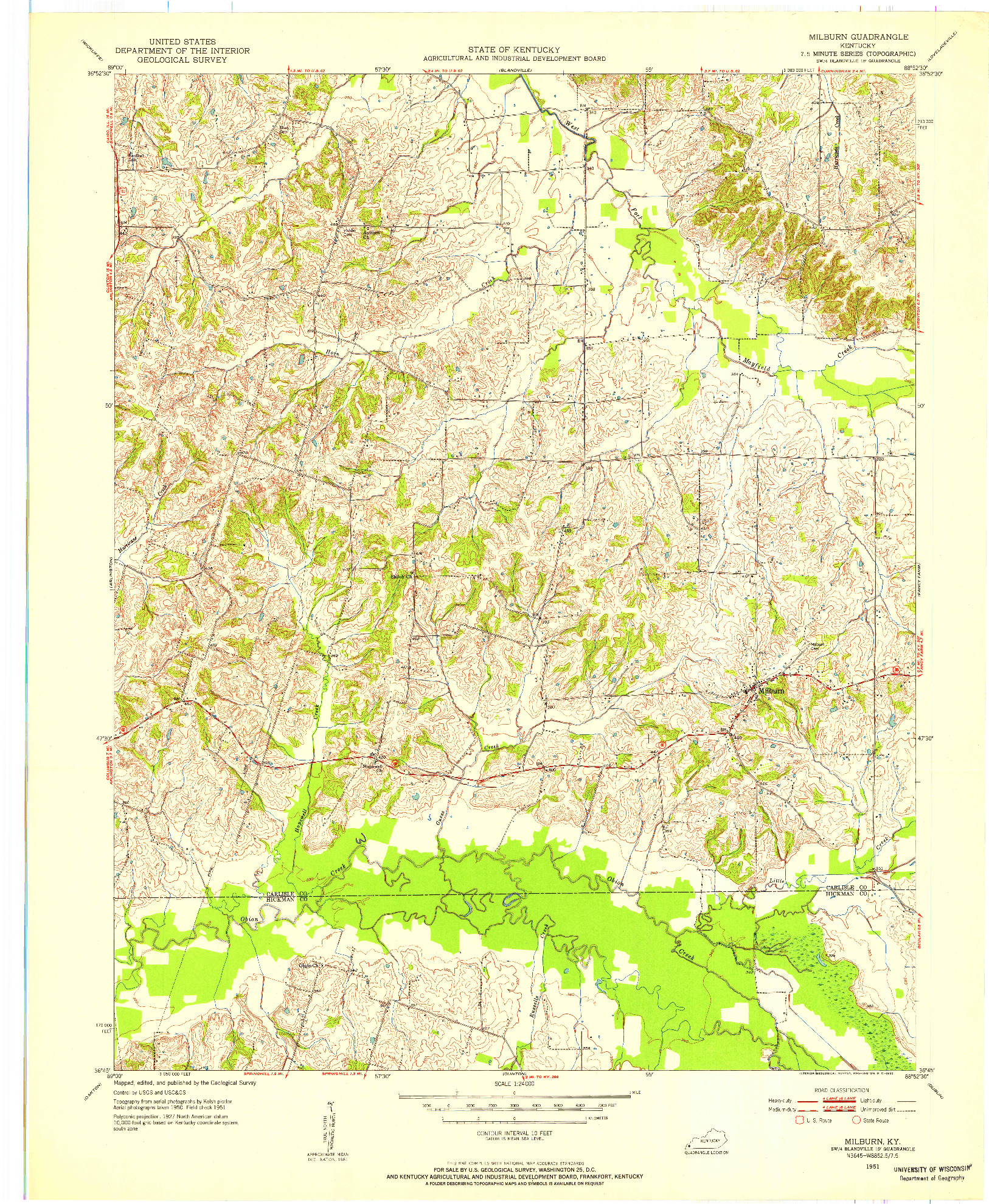 USGS 1:24000-SCALE QUADRANGLE FOR MILBURN, KY 1951