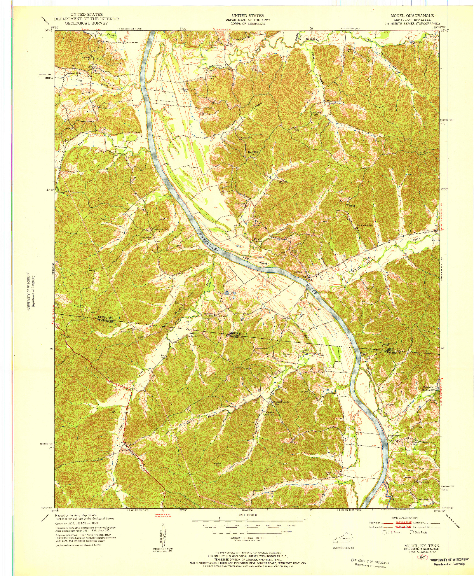 USGS 1:24000-SCALE QUADRANGLE FOR MODEL, KY 1951