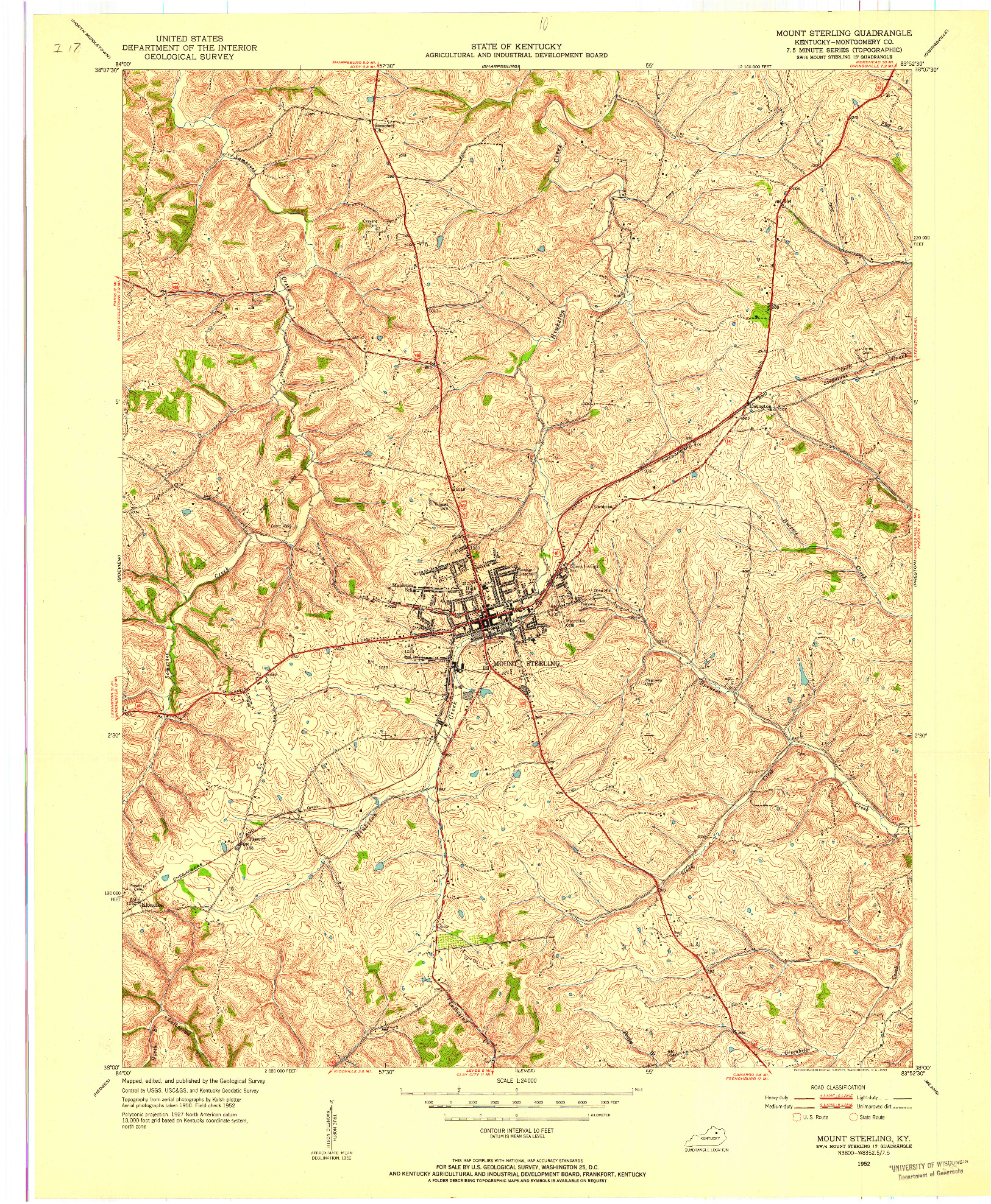USGS 1:24000-SCALE QUADRANGLE FOR MOUNT STERLING, KY 1952