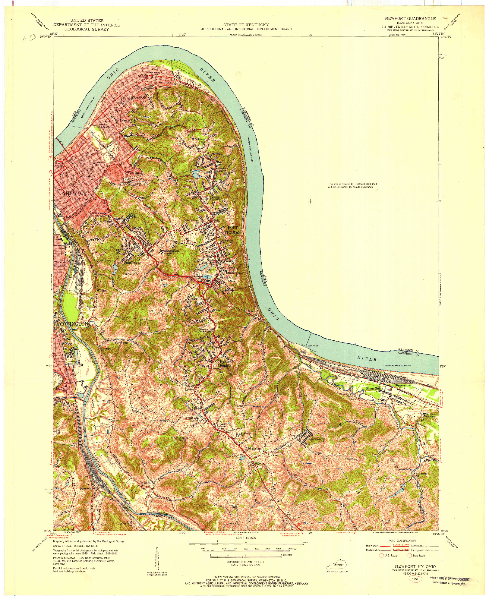 USGS 1:24000-SCALE QUADRANGLE FOR NEWPORT, KY 1952