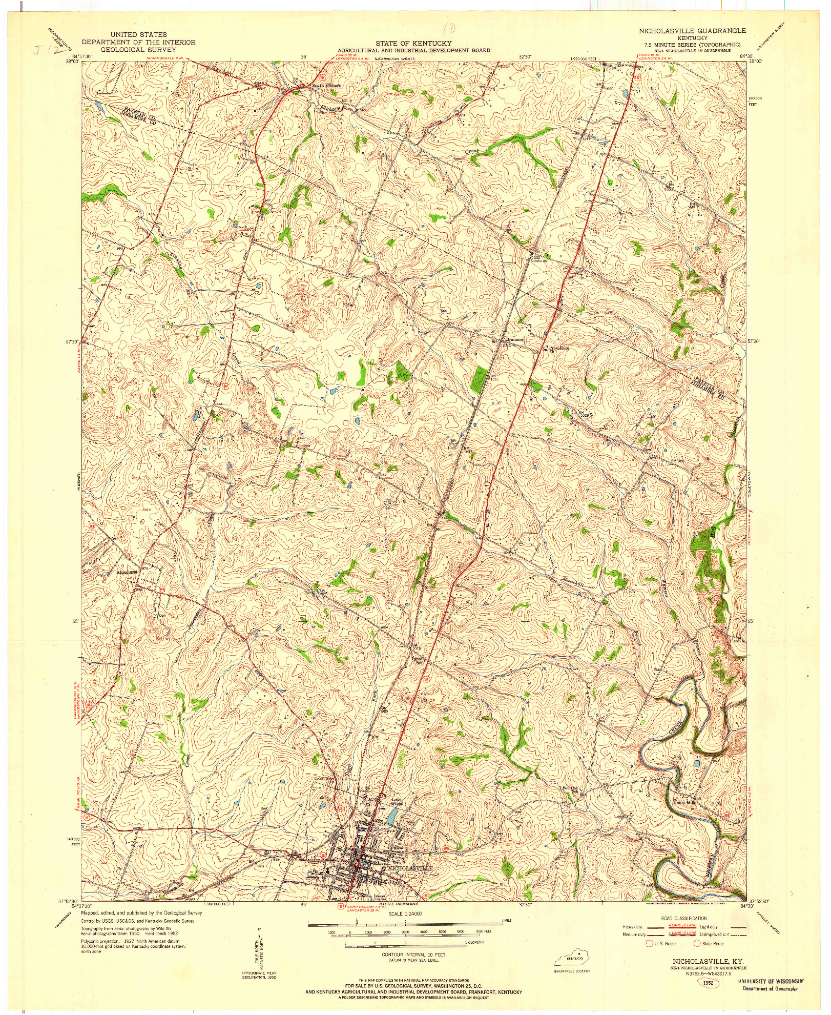 USGS 1:24000-SCALE QUADRANGLE FOR NICHOLASVILLE, KY 1952