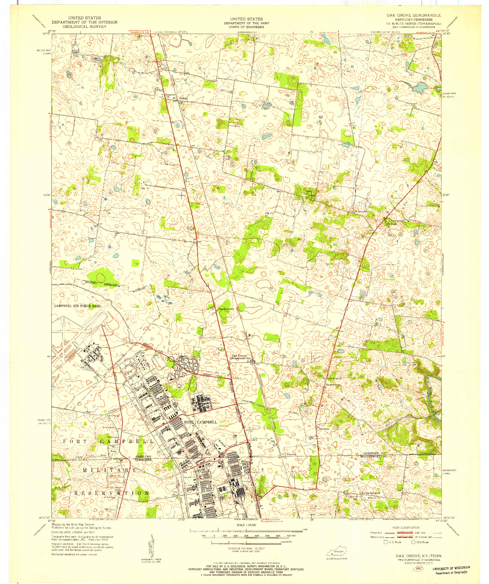 USGS 1:24000-SCALE QUADRANGLE FOR OAK GROVE, KY 1951