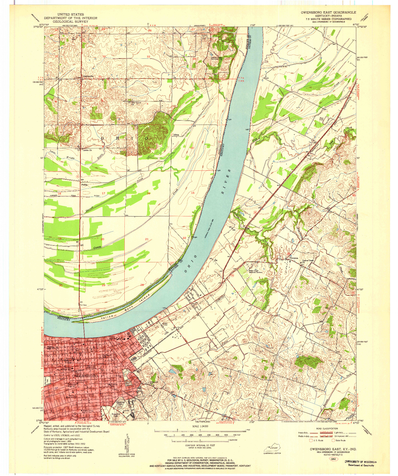 USGS 1:24000-SCALE QUADRANGLE FOR OWENSBORO EAST, KY 1952