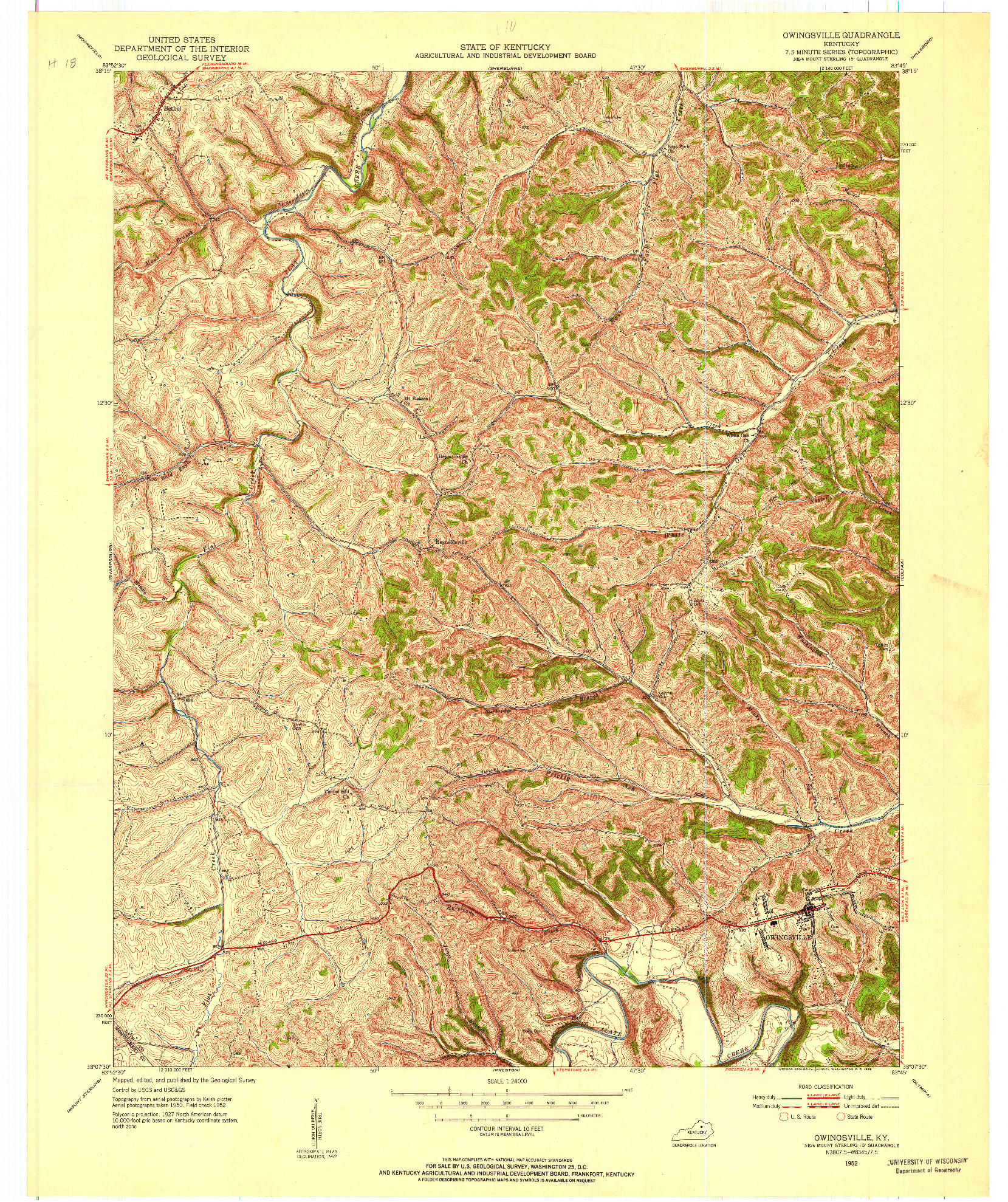 USGS 1:24000-SCALE QUADRANGLE FOR OWINGSVILLE, KY 1952