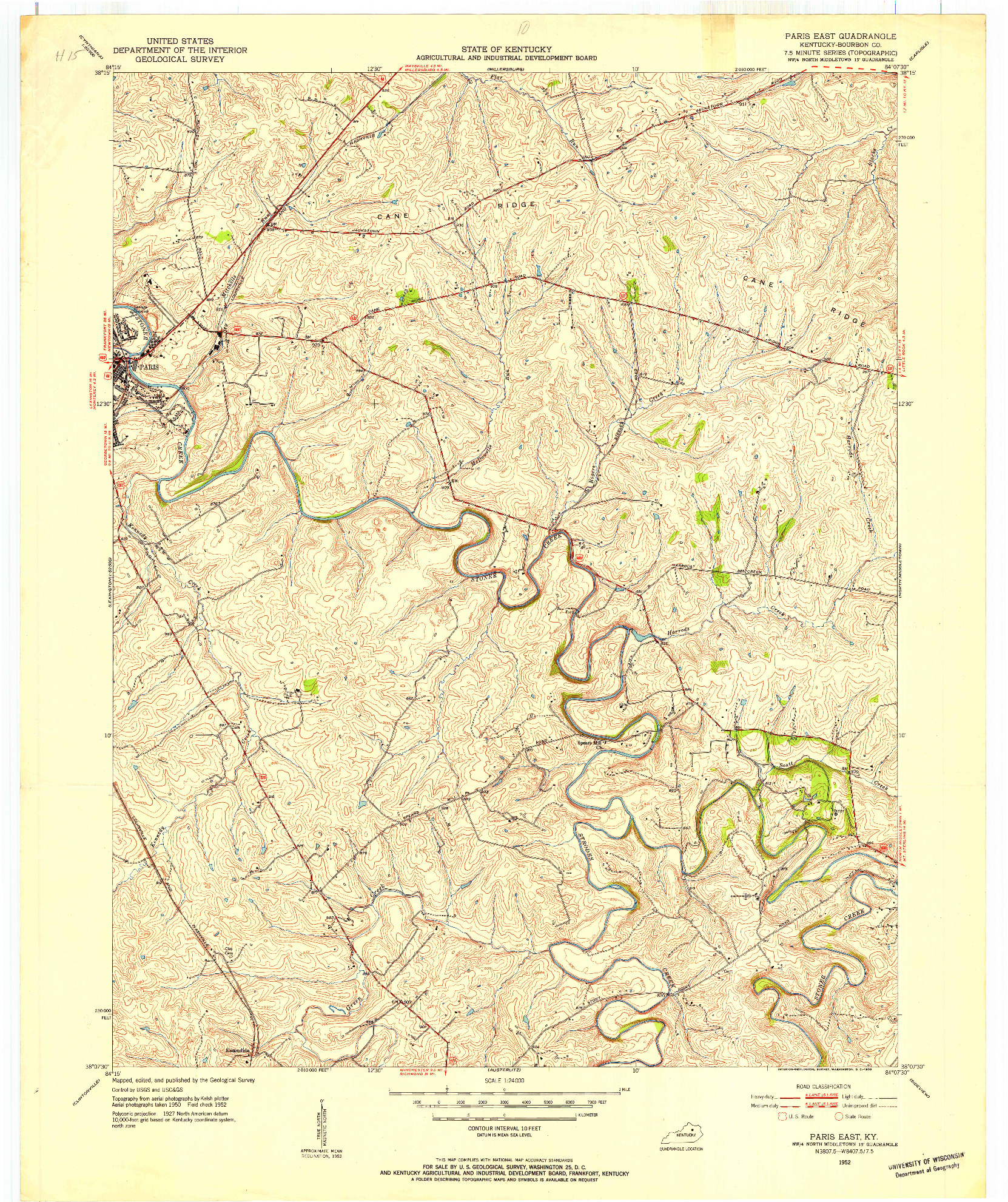 USGS 1:24000-SCALE QUADRANGLE FOR PARIS EAST, KY 1952