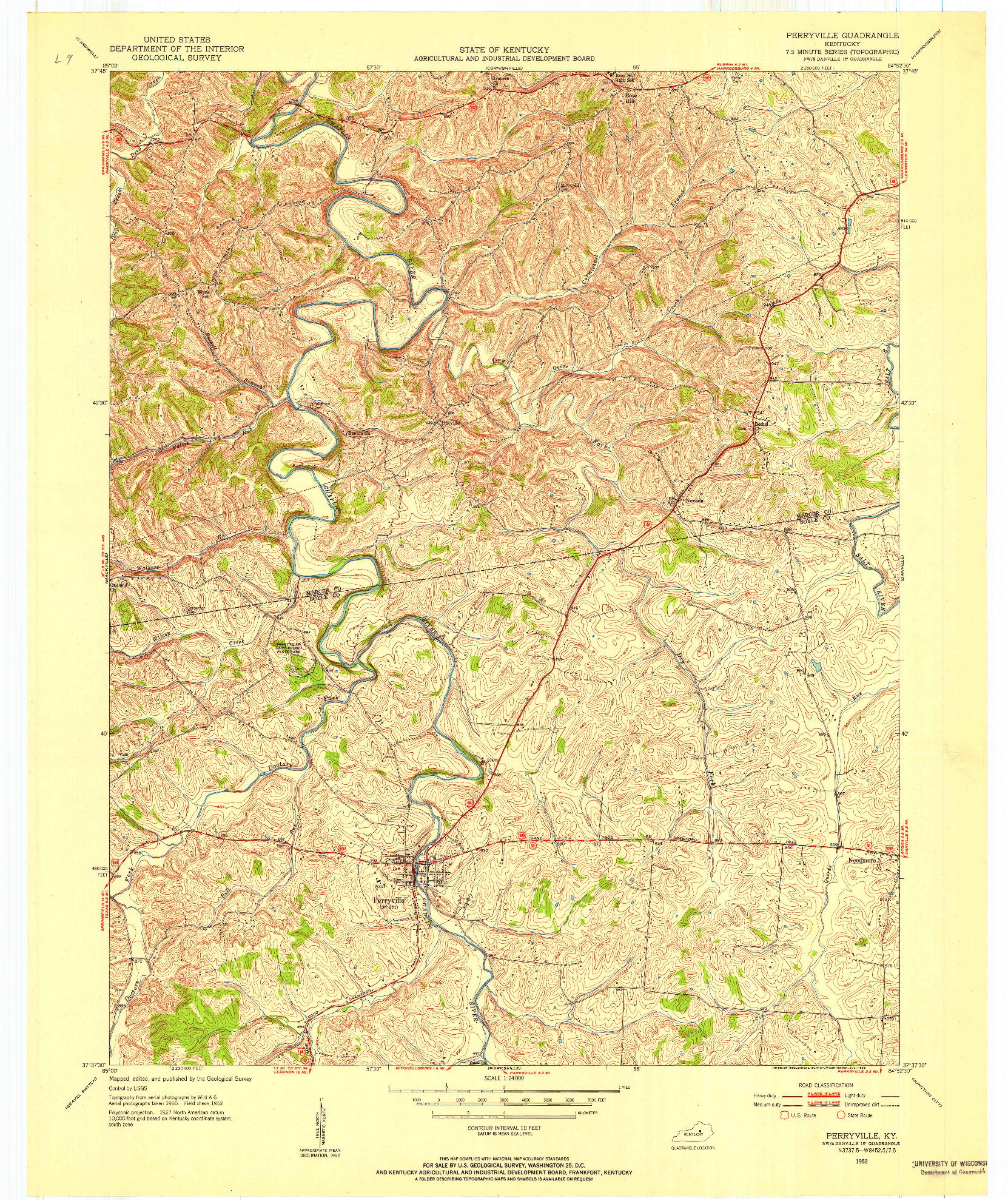 USGS 1:24000-SCALE QUADRANGLE FOR PERRYVILLE, KY 1952