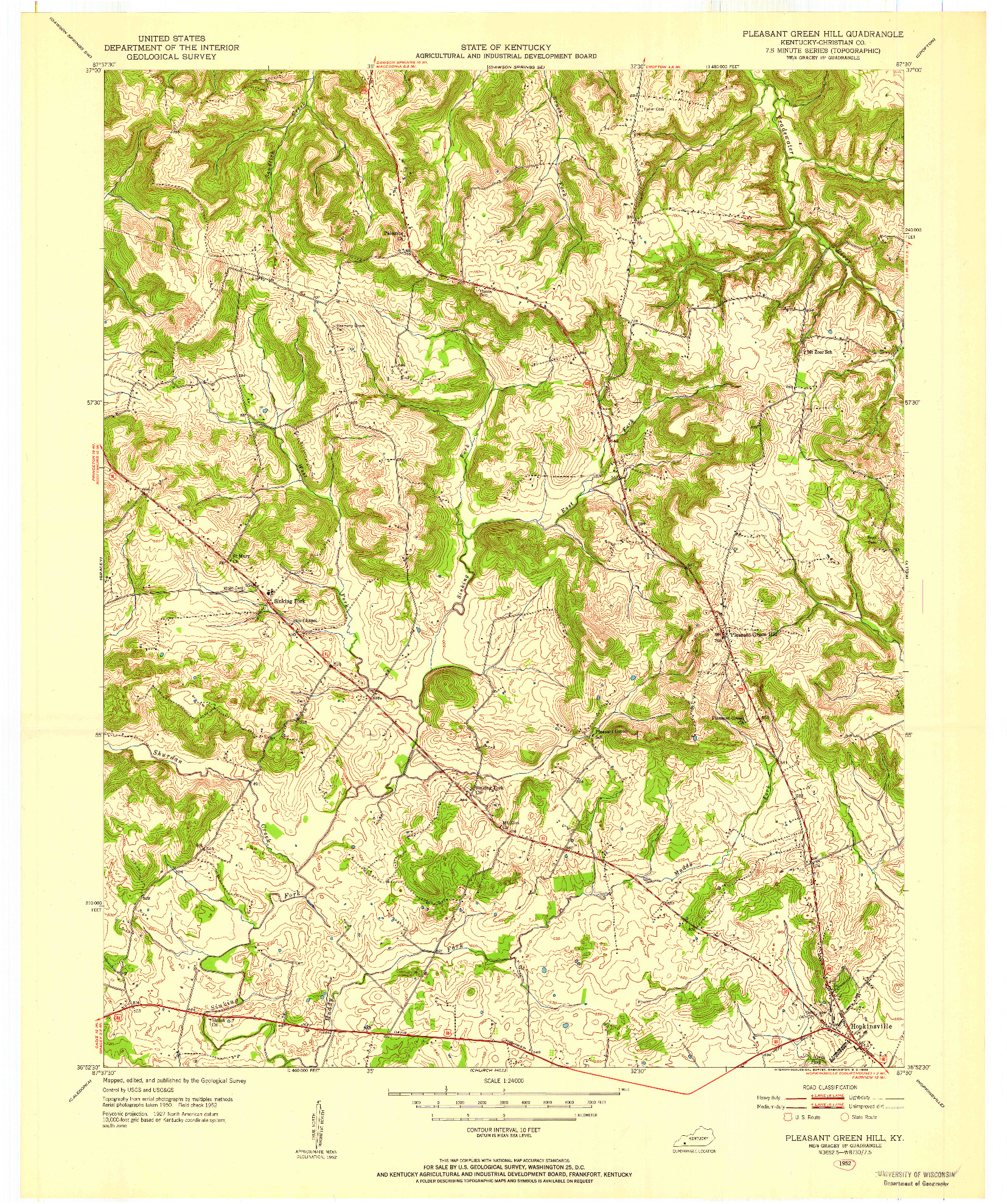 USGS 1:24000-SCALE QUADRANGLE FOR PLEASANT GREEN HILL, KY 1952