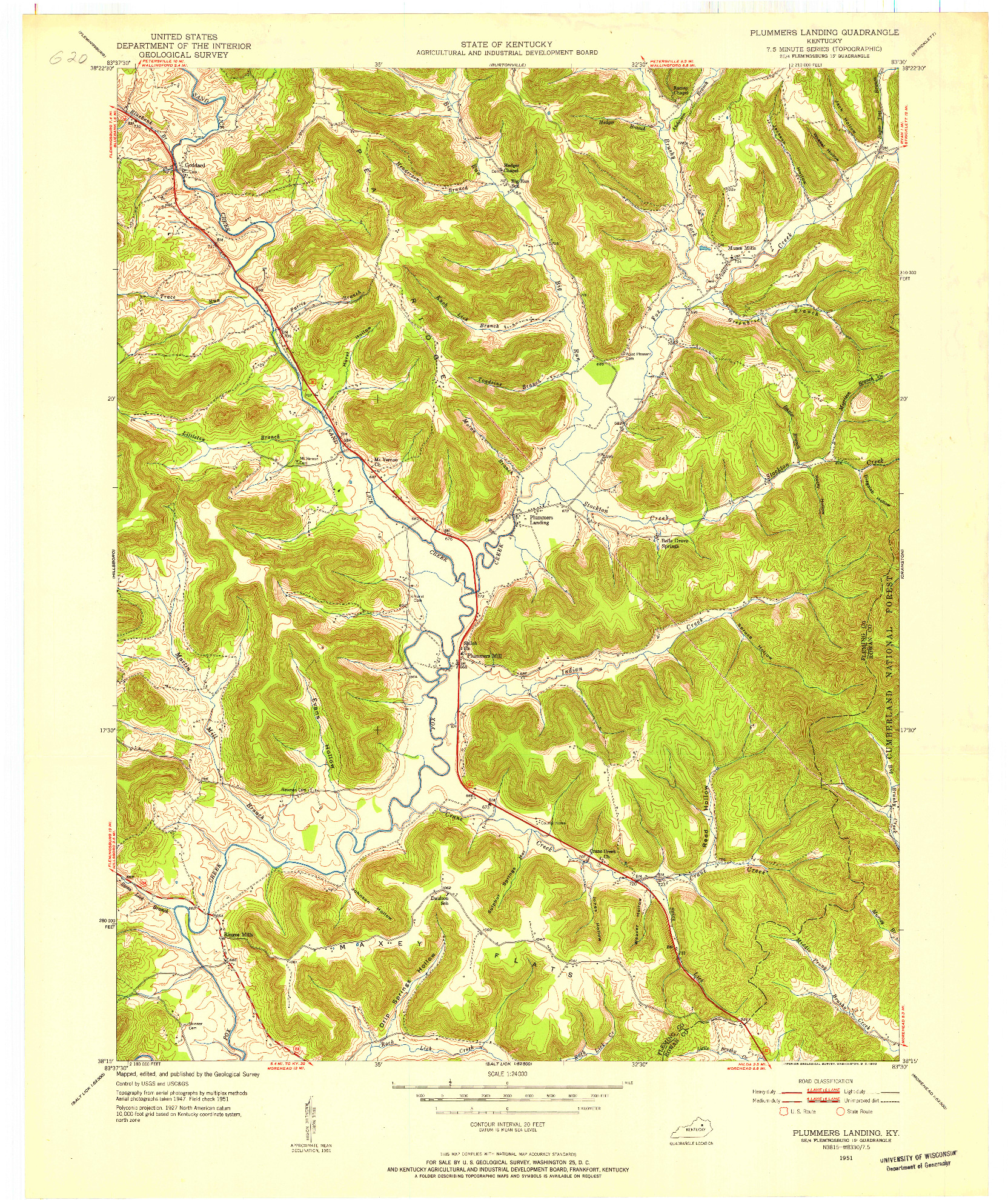 USGS 1:24000-SCALE QUADRANGLE FOR PLUMMERS LANDING, KY 1951