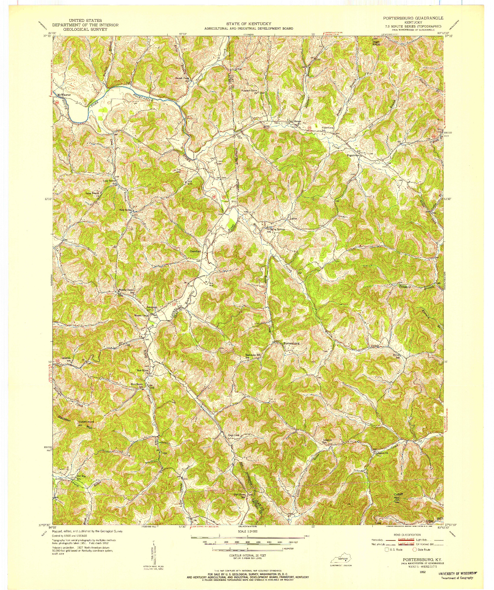 USGS 1:24000-SCALE QUADRANGLE FOR PORTERSBURG, KY 1952