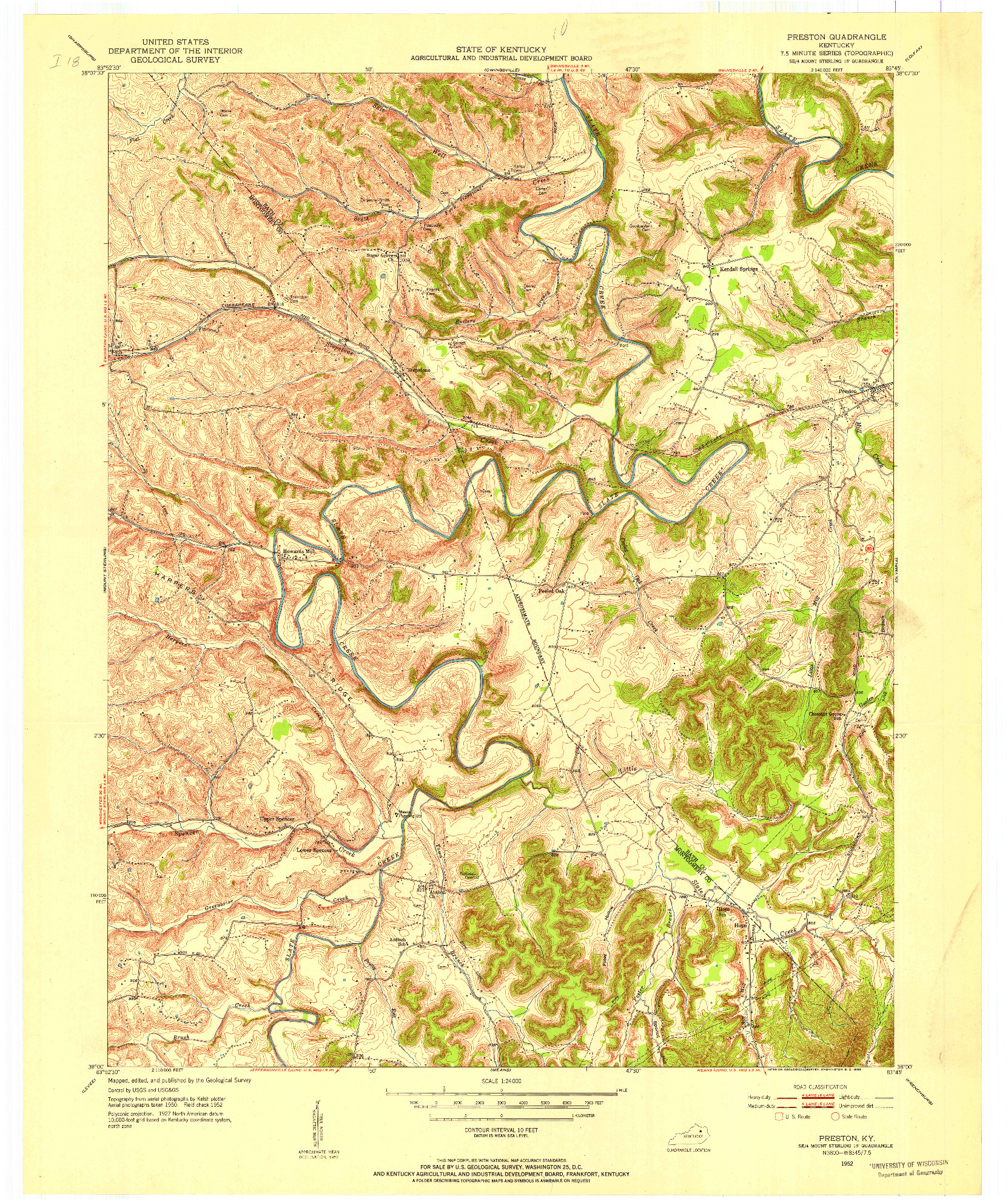 USGS 1:24000-SCALE QUADRANGLE FOR PRESTON, KY 1952