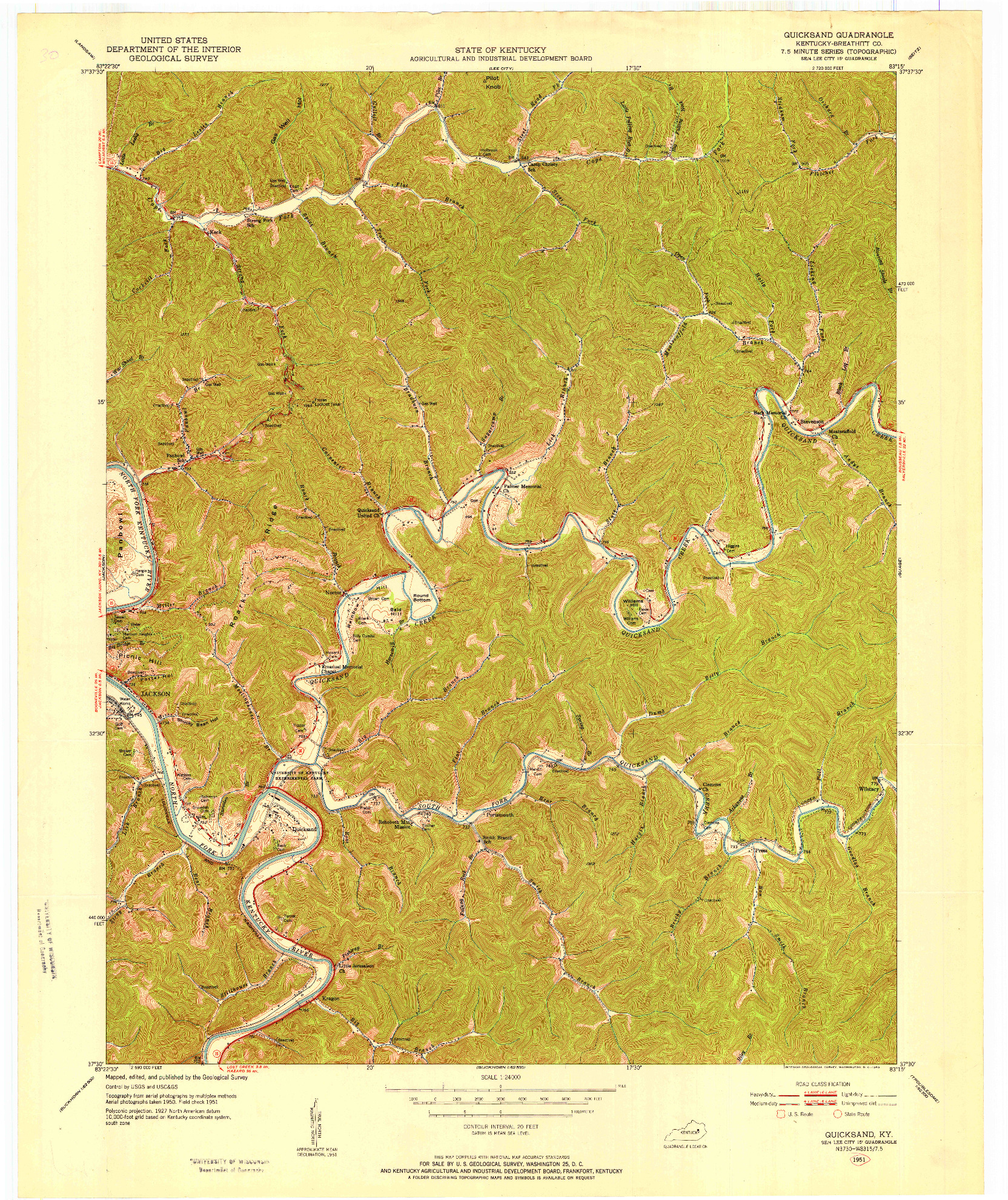 USGS 1:24000-SCALE QUADRANGLE FOR QUICKSAND, KY 1951