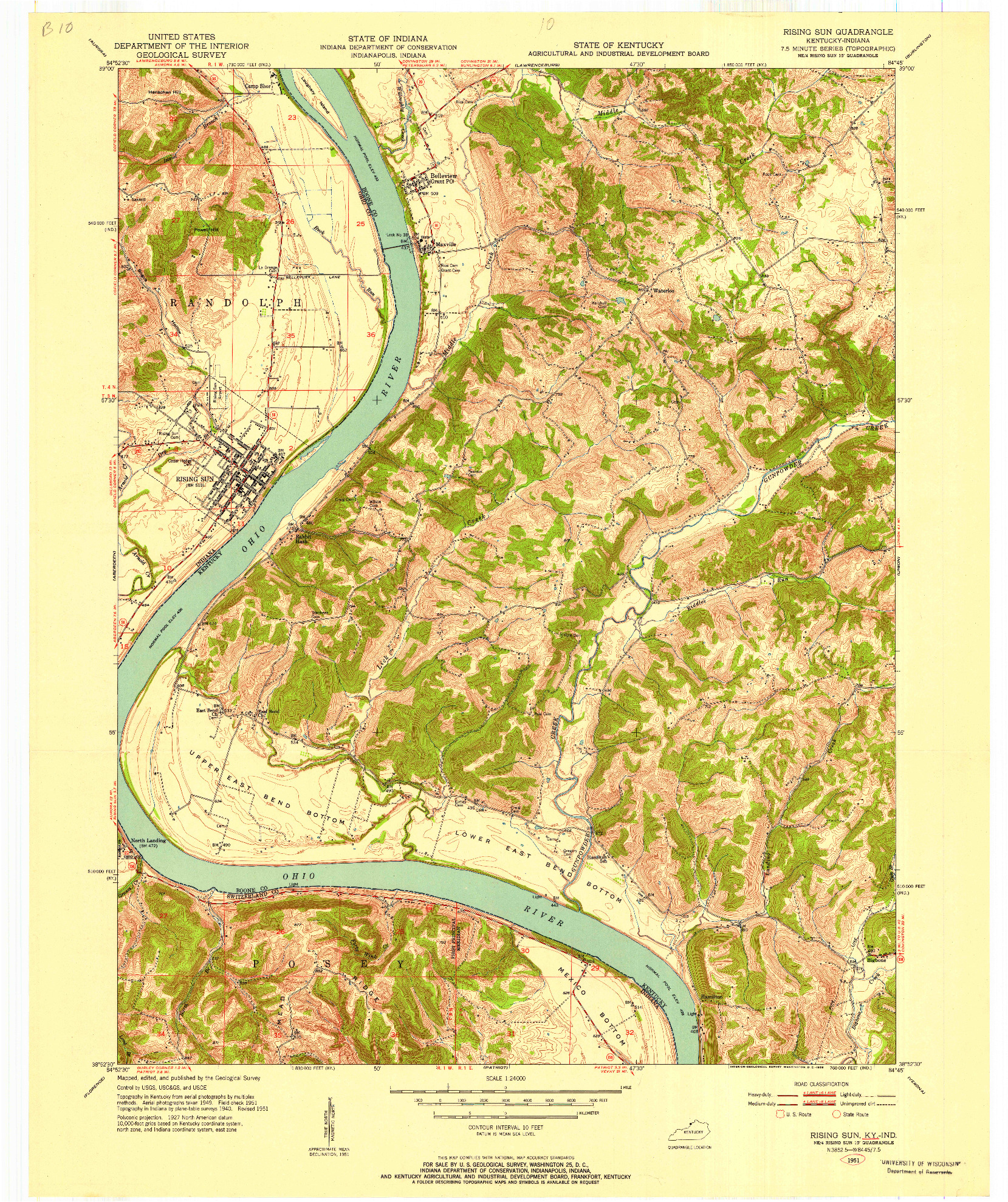 USGS 1:24000-SCALE QUADRANGLE FOR RISING SUN, KY 1951