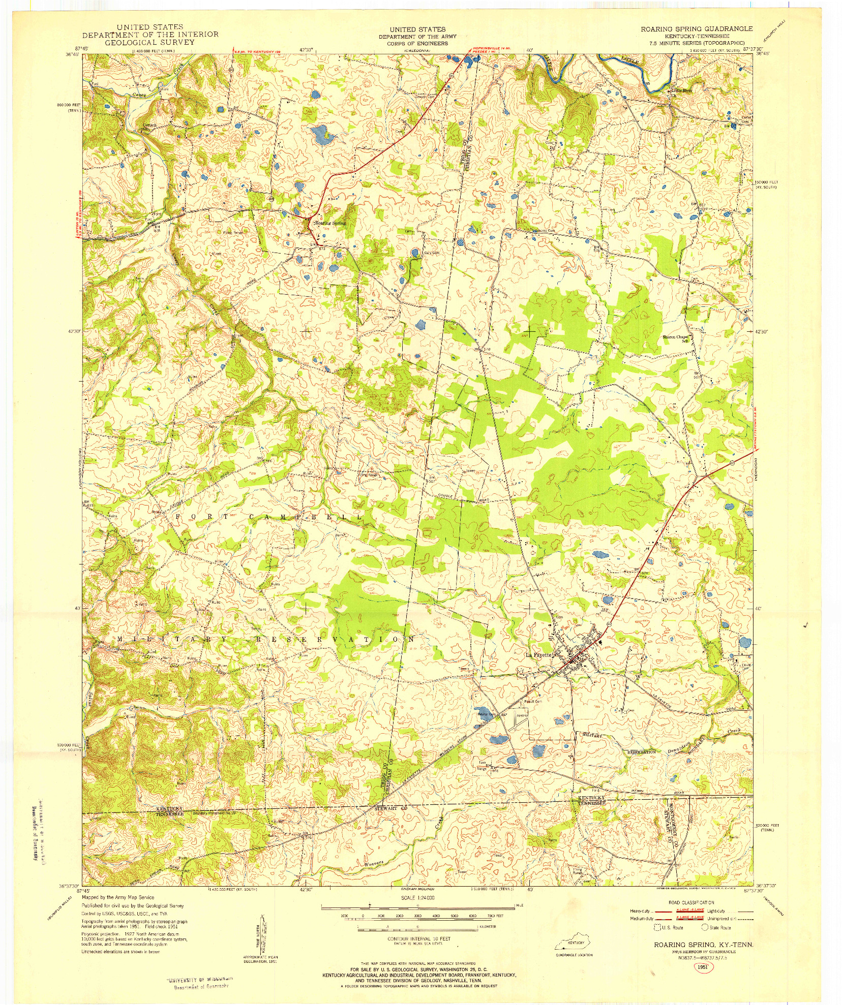 USGS 1:24000-SCALE QUADRANGLE FOR ROARING SPRING, KY 1951