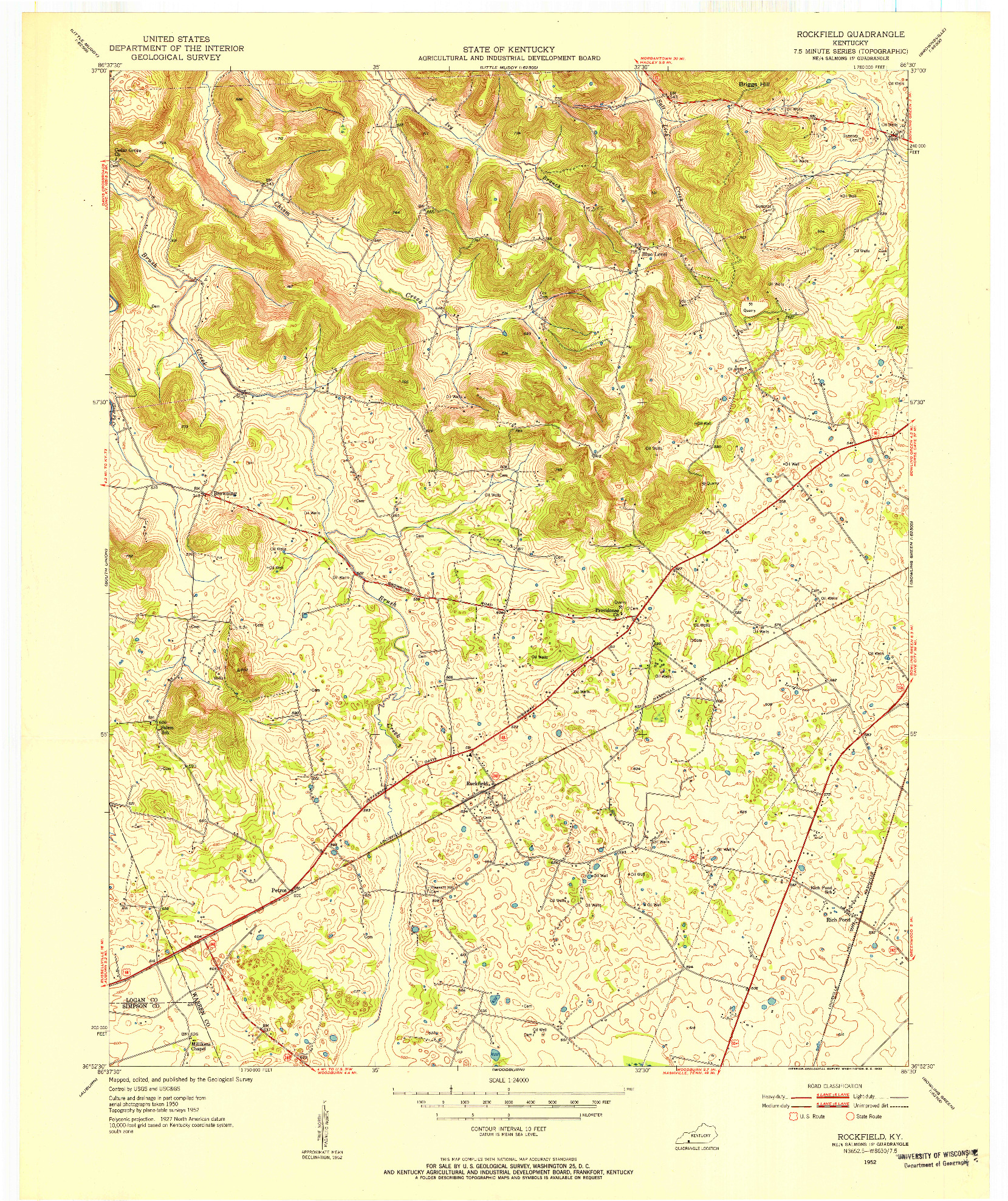 USGS 1:24000-SCALE QUADRANGLE FOR ROCKFIELD, KY 1952
