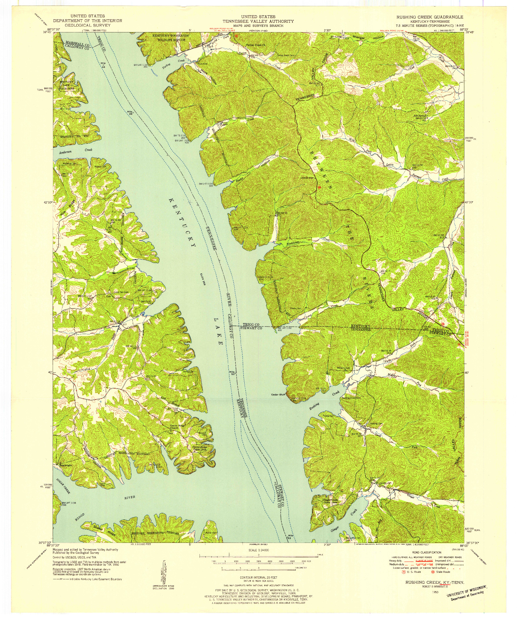 USGS 1:24000-SCALE QUADRANGLE FOR RUSHING CREEK, KY 1950