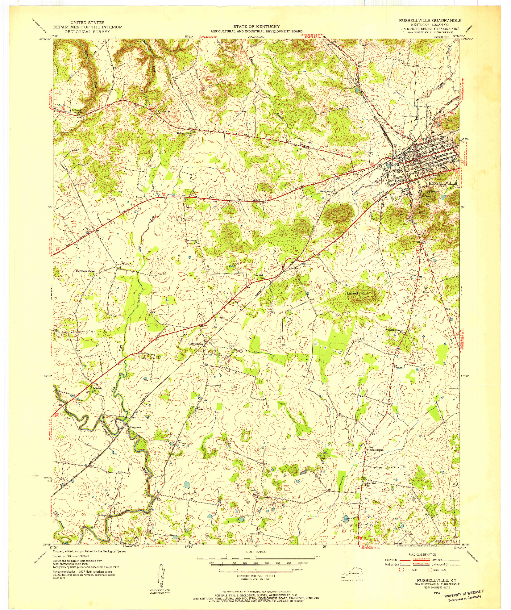 USGS 1:24000-SCALE QUADRANGLE FOR RUSSELLVILLE, KY 1952