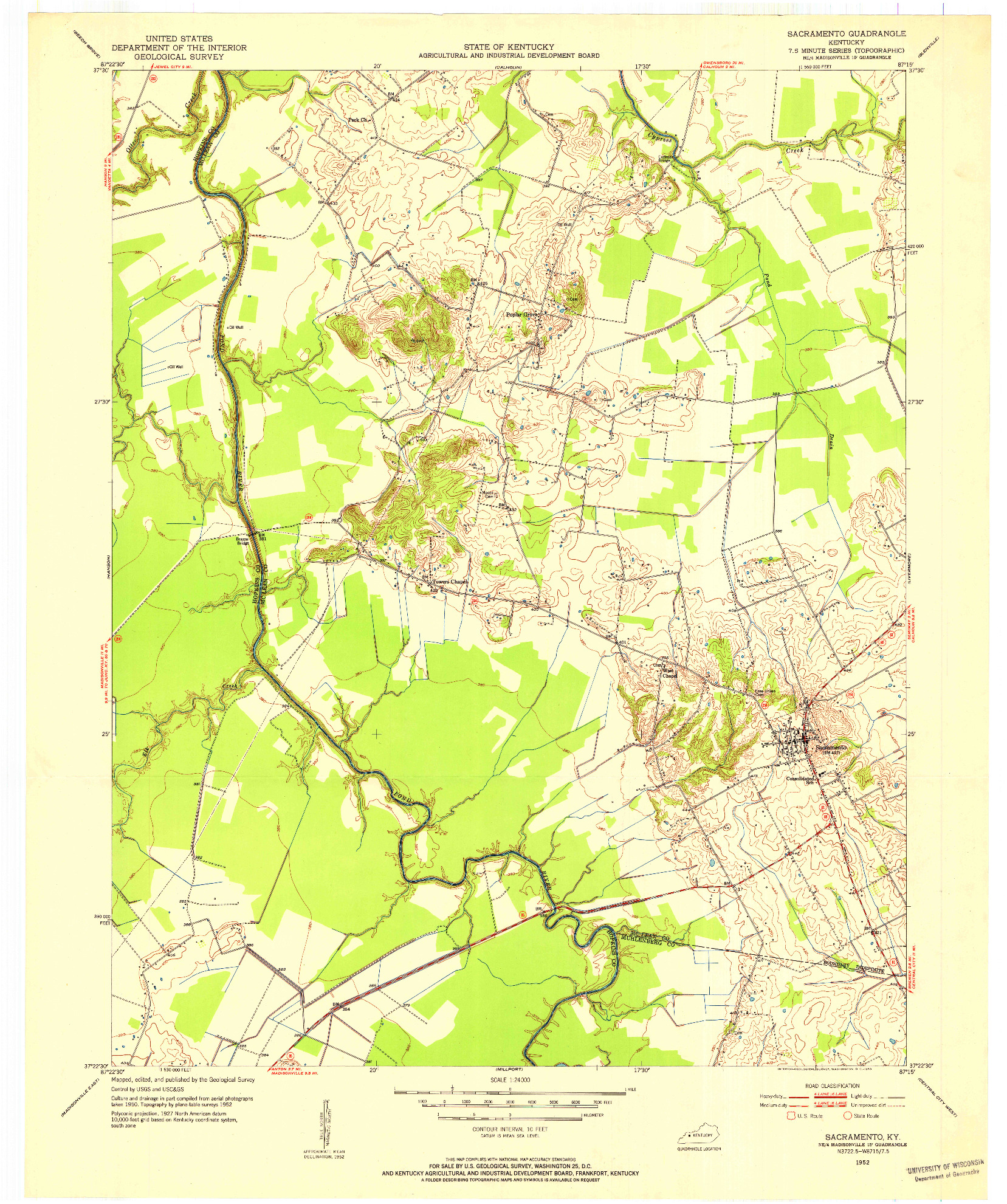 USGS 1:24000-SCALE QUADRANGLE FOR SACRAMENTO, KY 1952