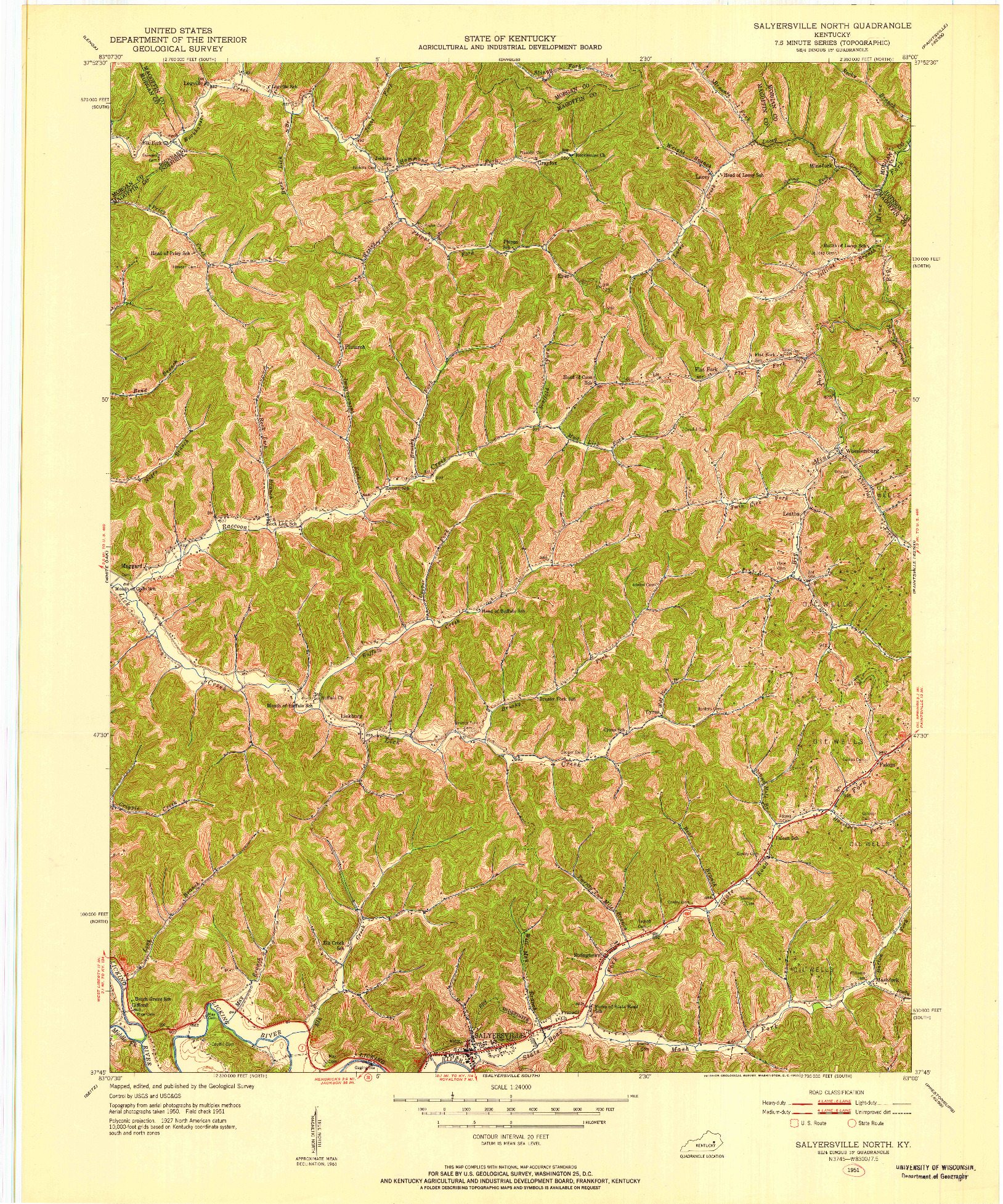 USGS 1:24000-SCALE QUADRANGLE FOR SALYERSVILLE NORTH, KY 1951
