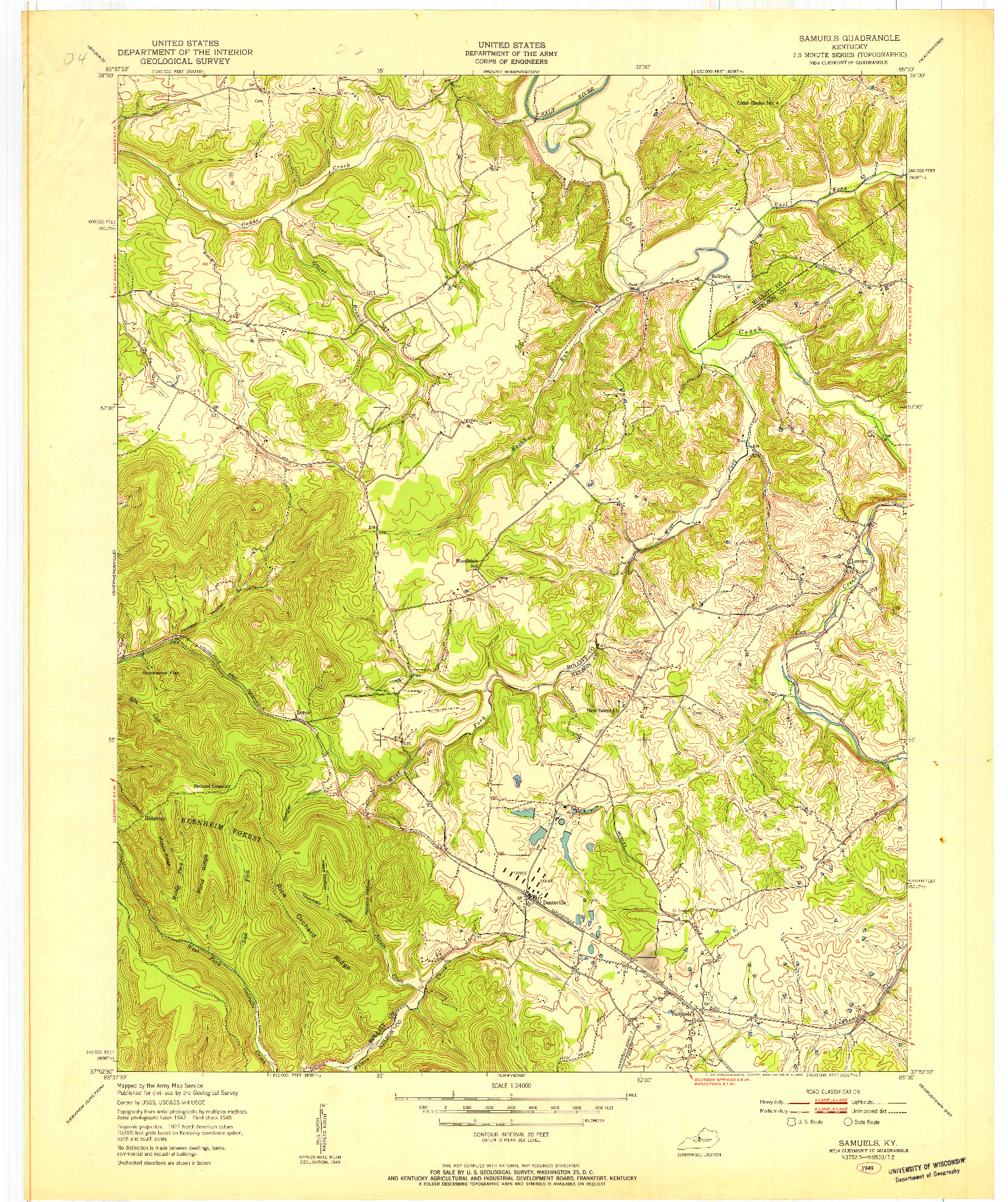 USGS 1:24000-SCALE QUADRANGLE FOR SAMUELS, KY 1949