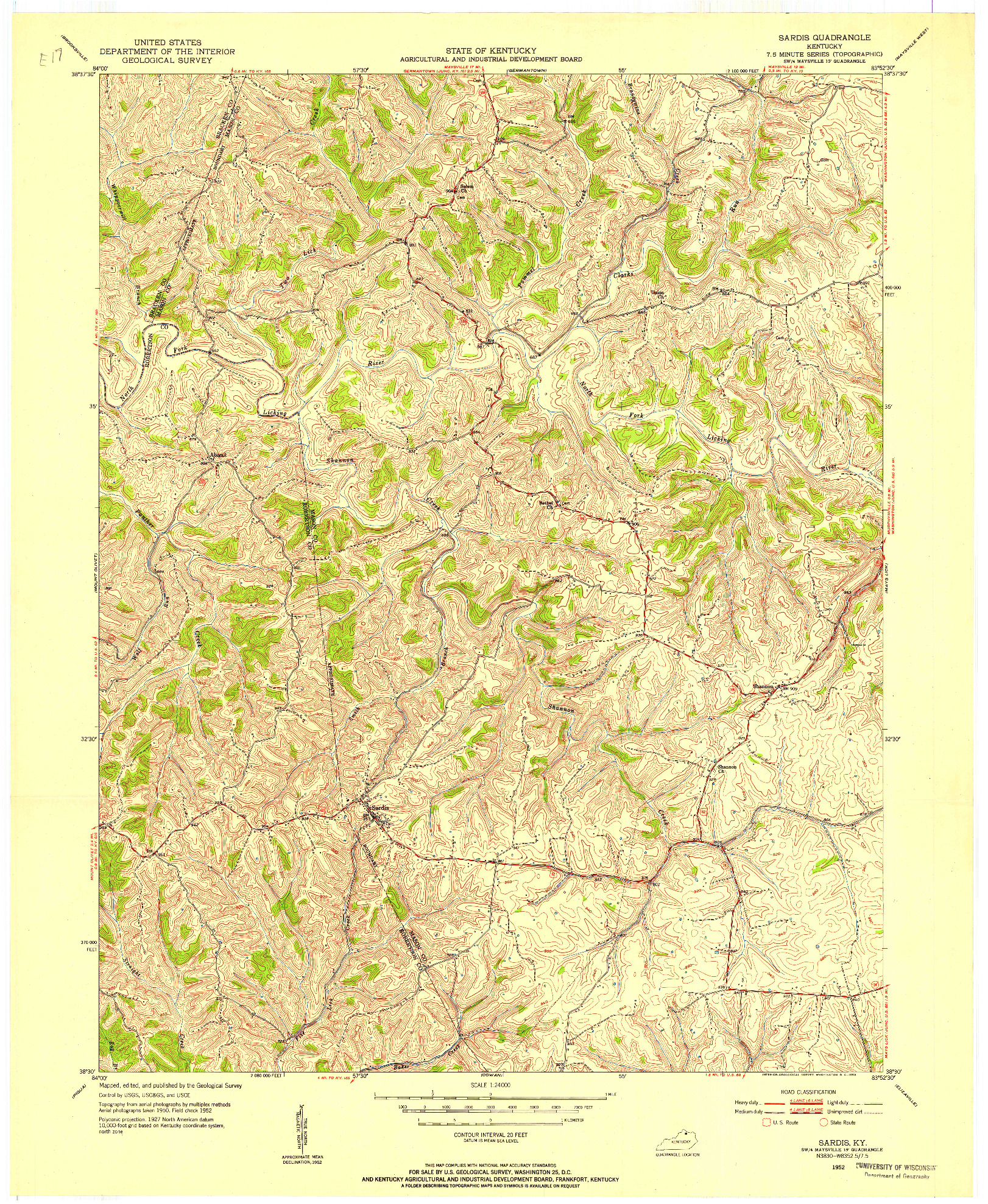 USGS 1:24000-SCALE QUADRANGLE FOR SARDIS, KY 1952