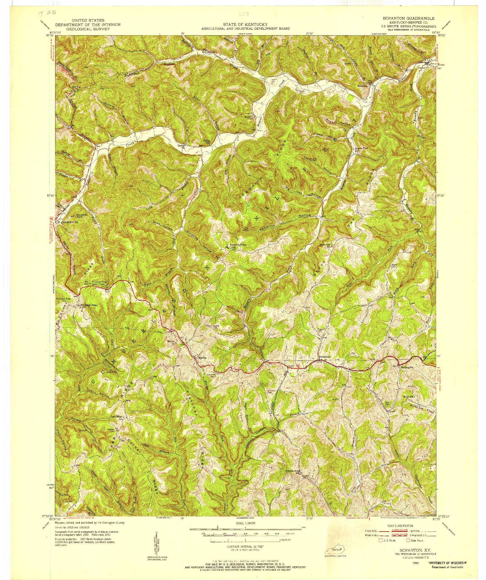 USGS 1:24000-SCALE QUADRANGLE FOR SCRANTON, KY 1952