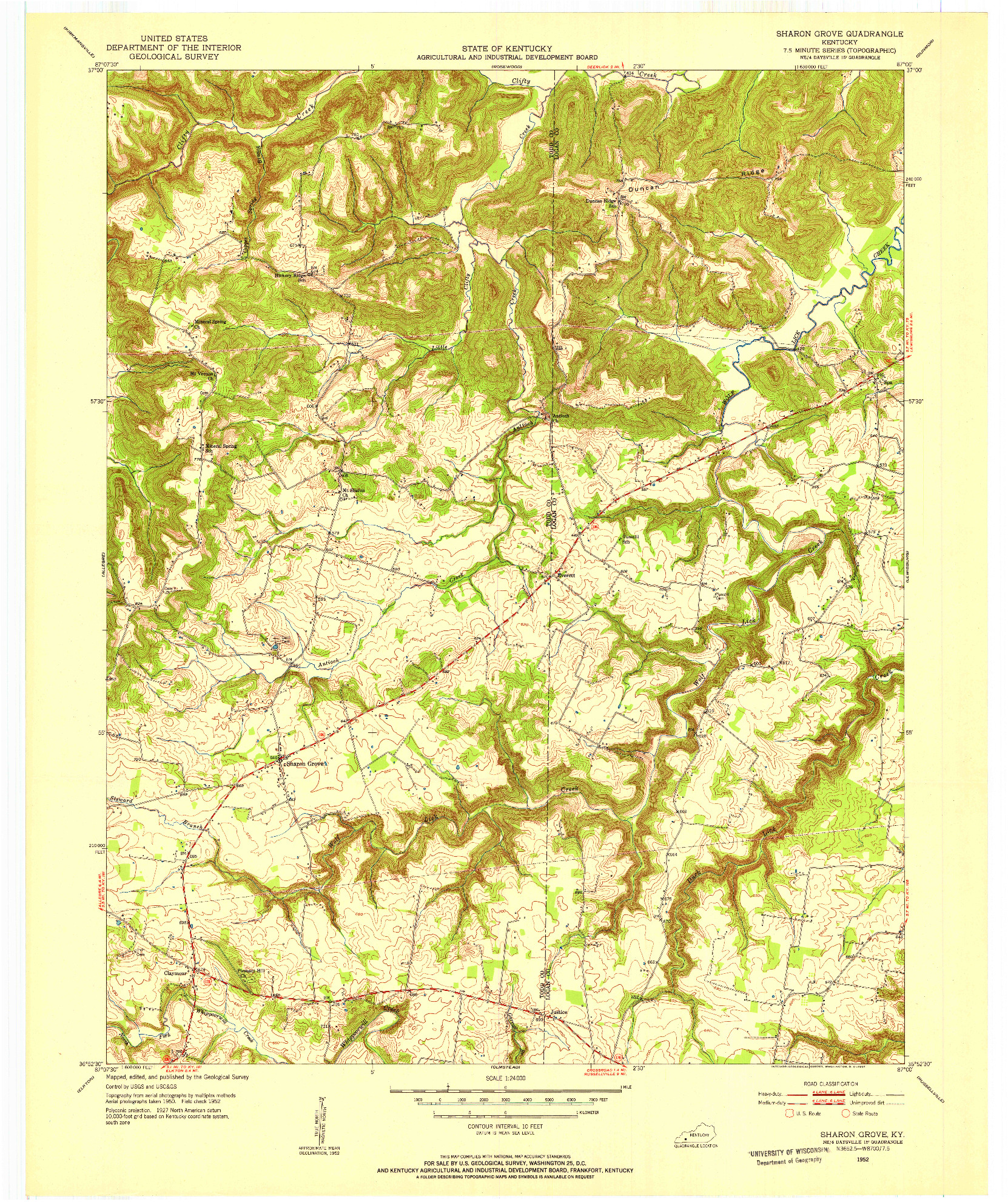 USGS 1:24000-SCALE QUADRANGLE FOR SHARON GROVE, KY 1952