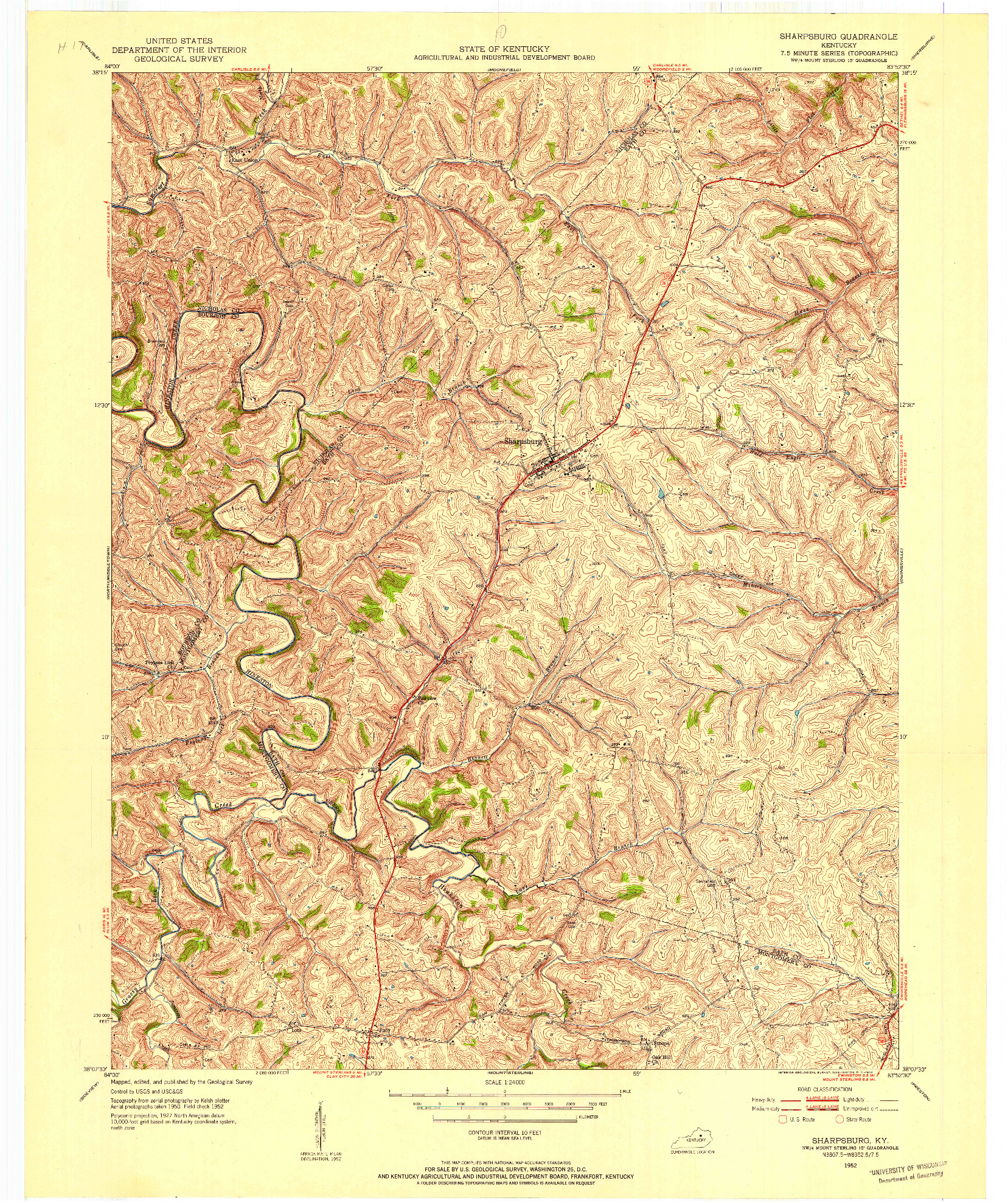 USGS 1:24000-SCALE QUADRANGLE FOR SHARPSBURG, KY 1952