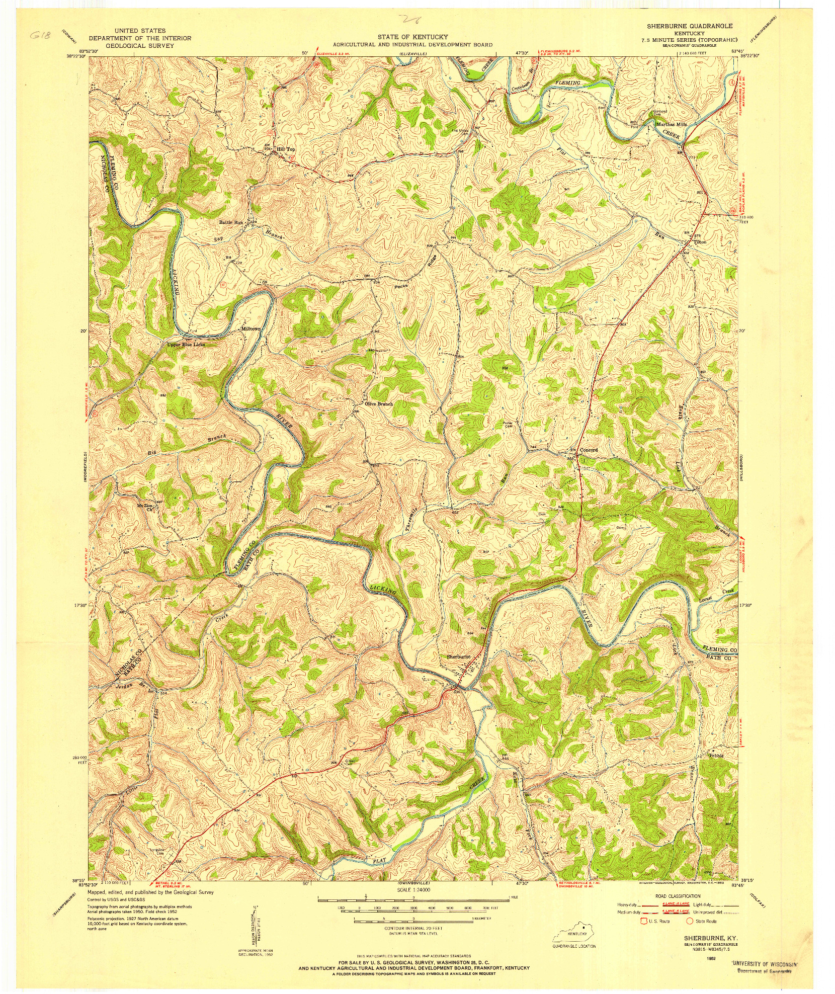 USGS 1:24000-SCALE QUADRANGLE FOR SHERBURNE, KY 1952